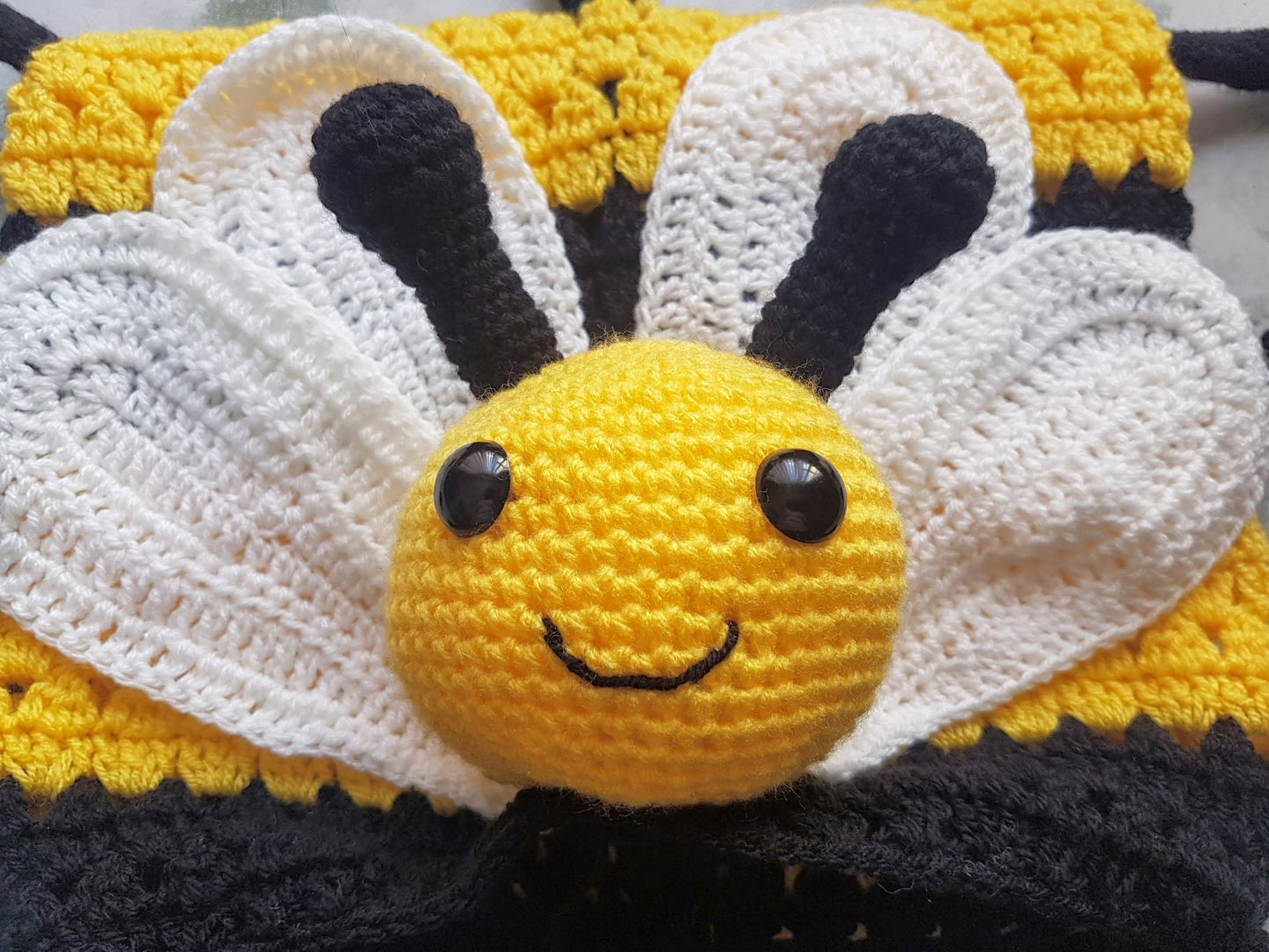 3in1 Happy Bee Folding Baby Blanket Toy Lovey Crochet Pattern - Baby Shower Gift Bee Keeper Present Nursery Decoration Cot Blanket
