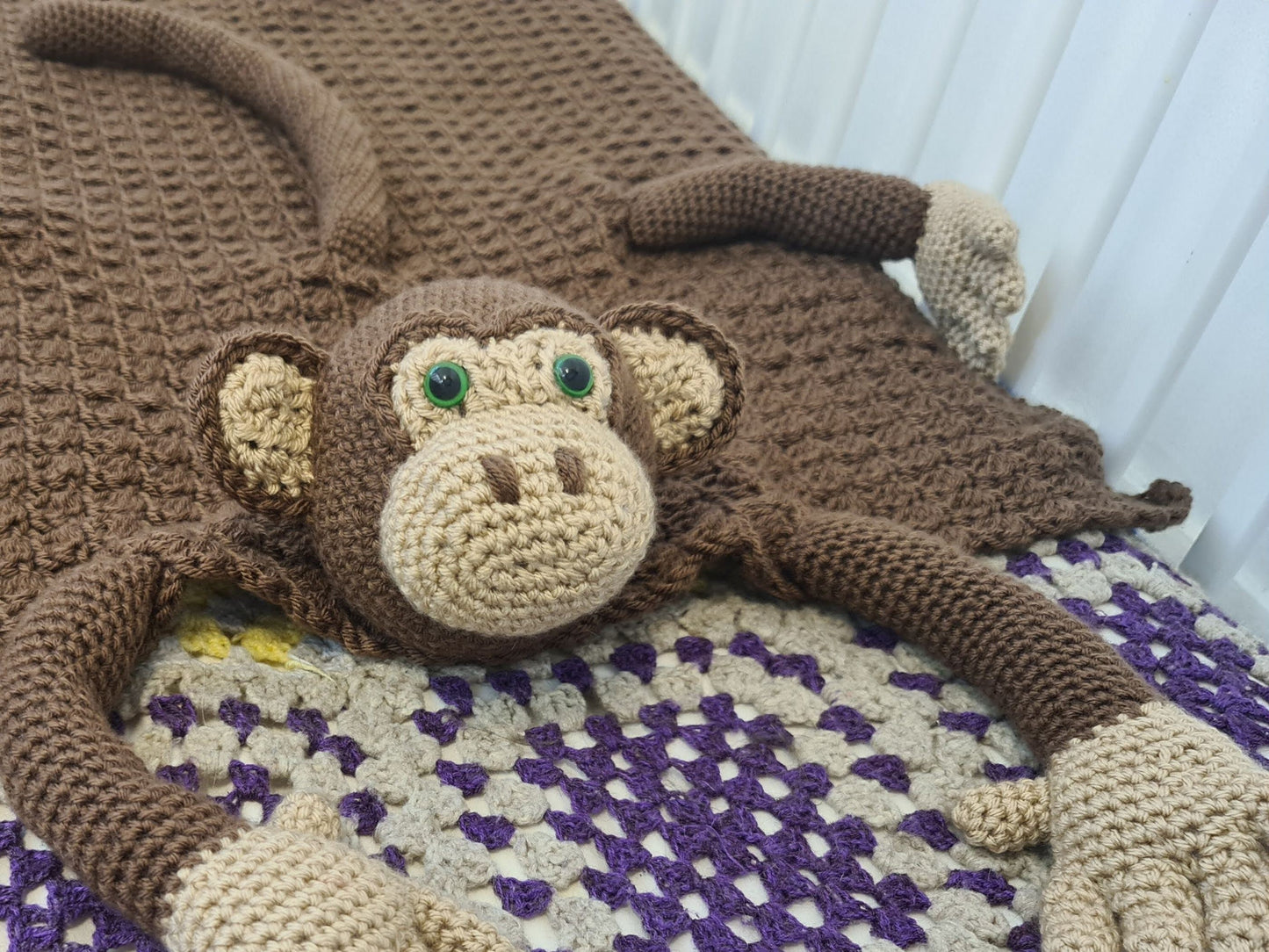 3in1 Jungle Monkey Folding Baby Blanket Crochet Pattern | Stroller Pram Toy Security Blanket Lovey Baby Shower Gift For Boy Girl Play Mat