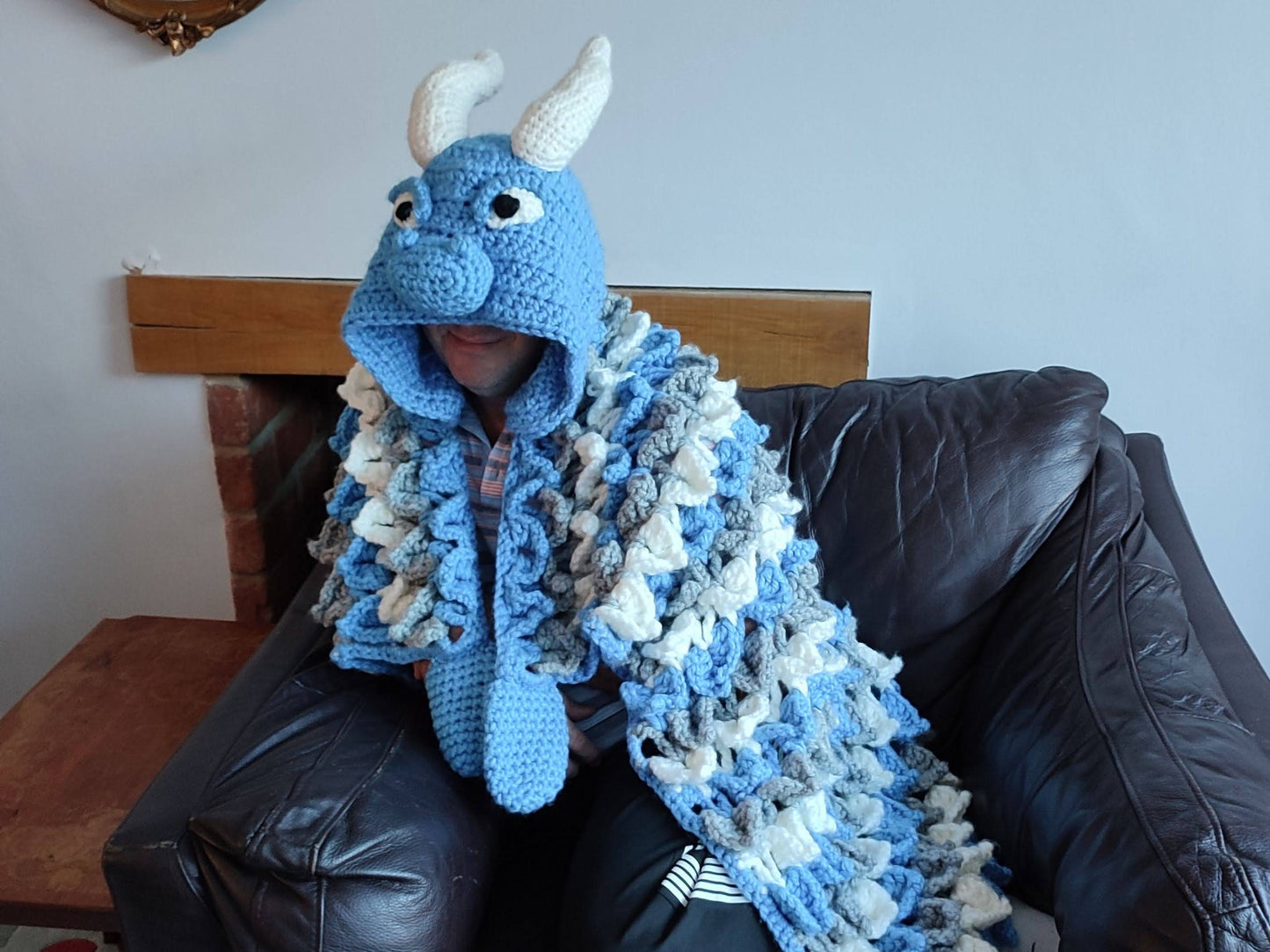 2in1 Hooded Ice Dragon Blanket Crochet Pattern | Kids Adults Dragon Afghan | Wearable Blanket Hoodie Birthday Gift Blanket Christmas Throw