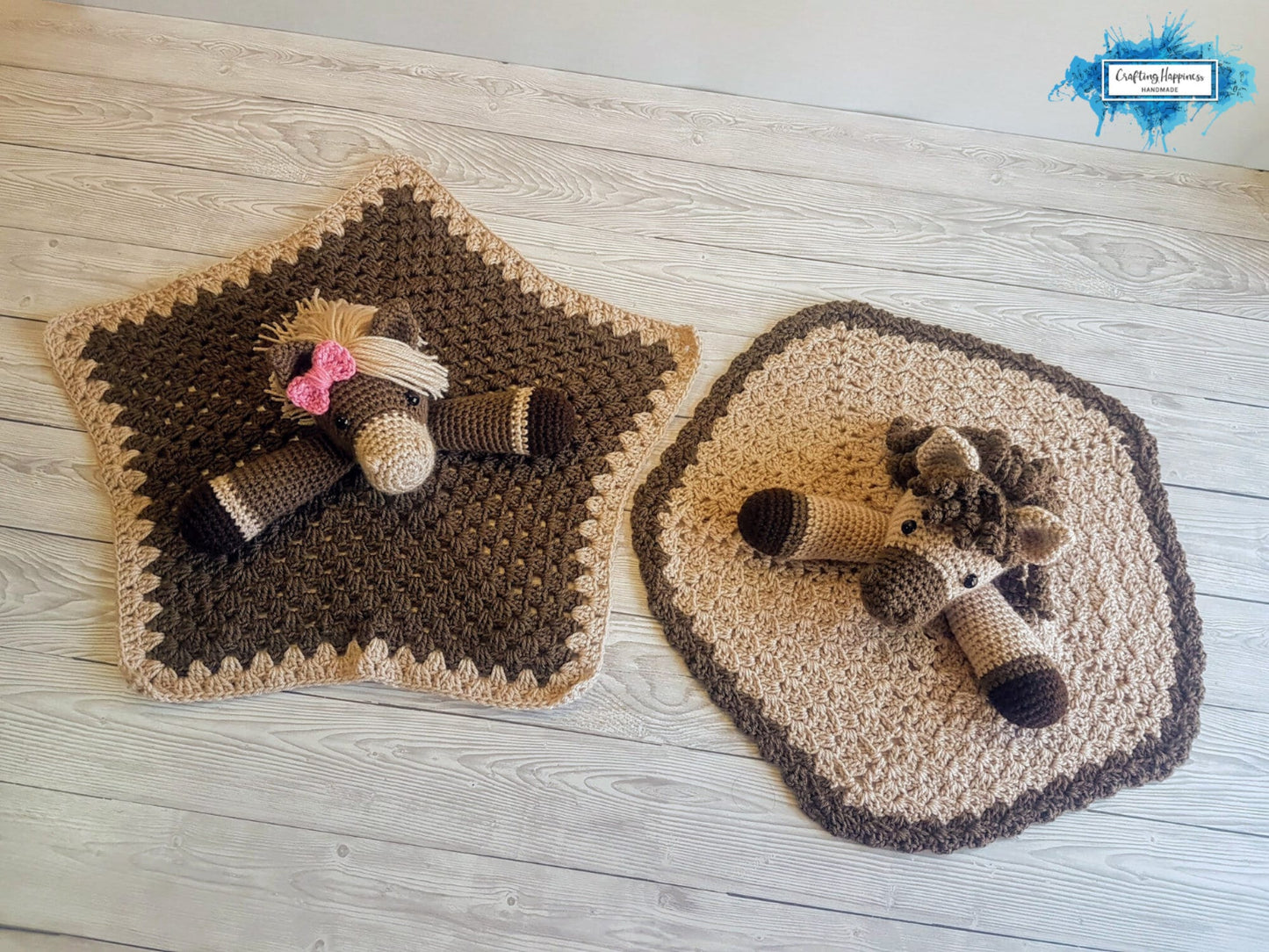 Harry & Harriet Horse Lovey Blanket Crochet Patterns | Comforter Security Blanket Baby Shower Gift | Farm Animals Baby Lovey Cuddle Play Toy