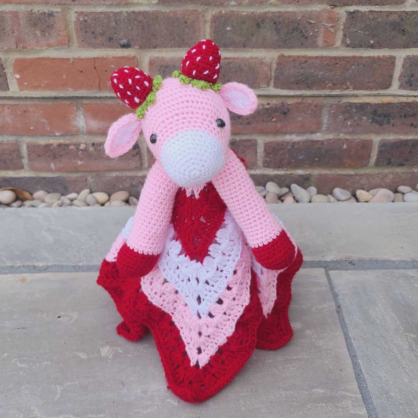 Strawberry Cow Baby Lovey Blanket Comforter Security Blanket Crochet Pattern | Baby Shower Gift - Farm Animals Cow Blanket Blankie For Baby