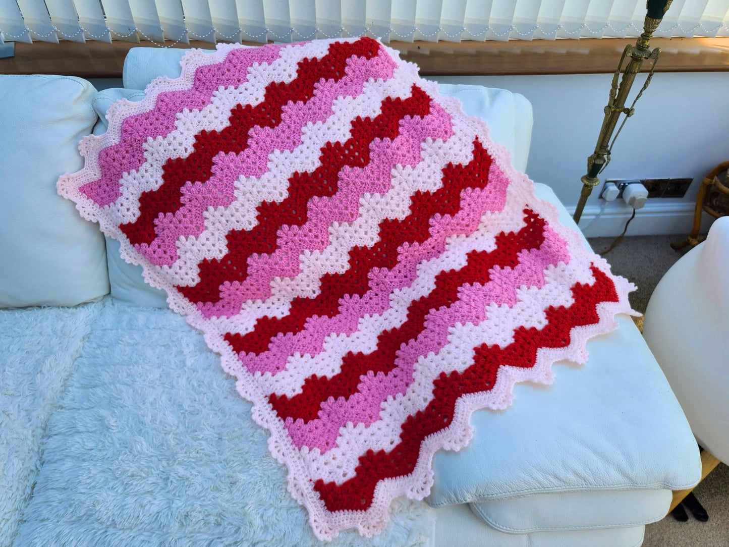 Strawberry Ripple Baby Blanket Lapghan Crochet Pattern | Chevron Blanket Baby Shower Gift Granny Wave Summer Blanket Baby Gift Birthday Gift