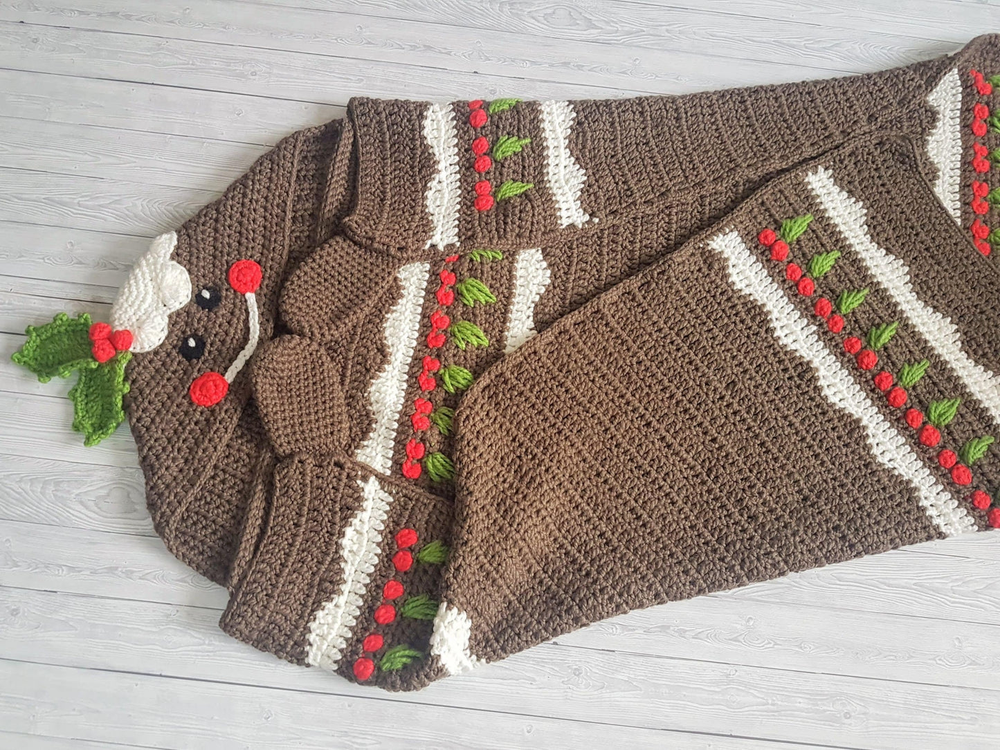 2in1 Hooded Christmas Blanket Christmas Crochet Pattern Pudding Holly Border Adult & Child Wearable Blanket Christmas Birthday Gift Afghan