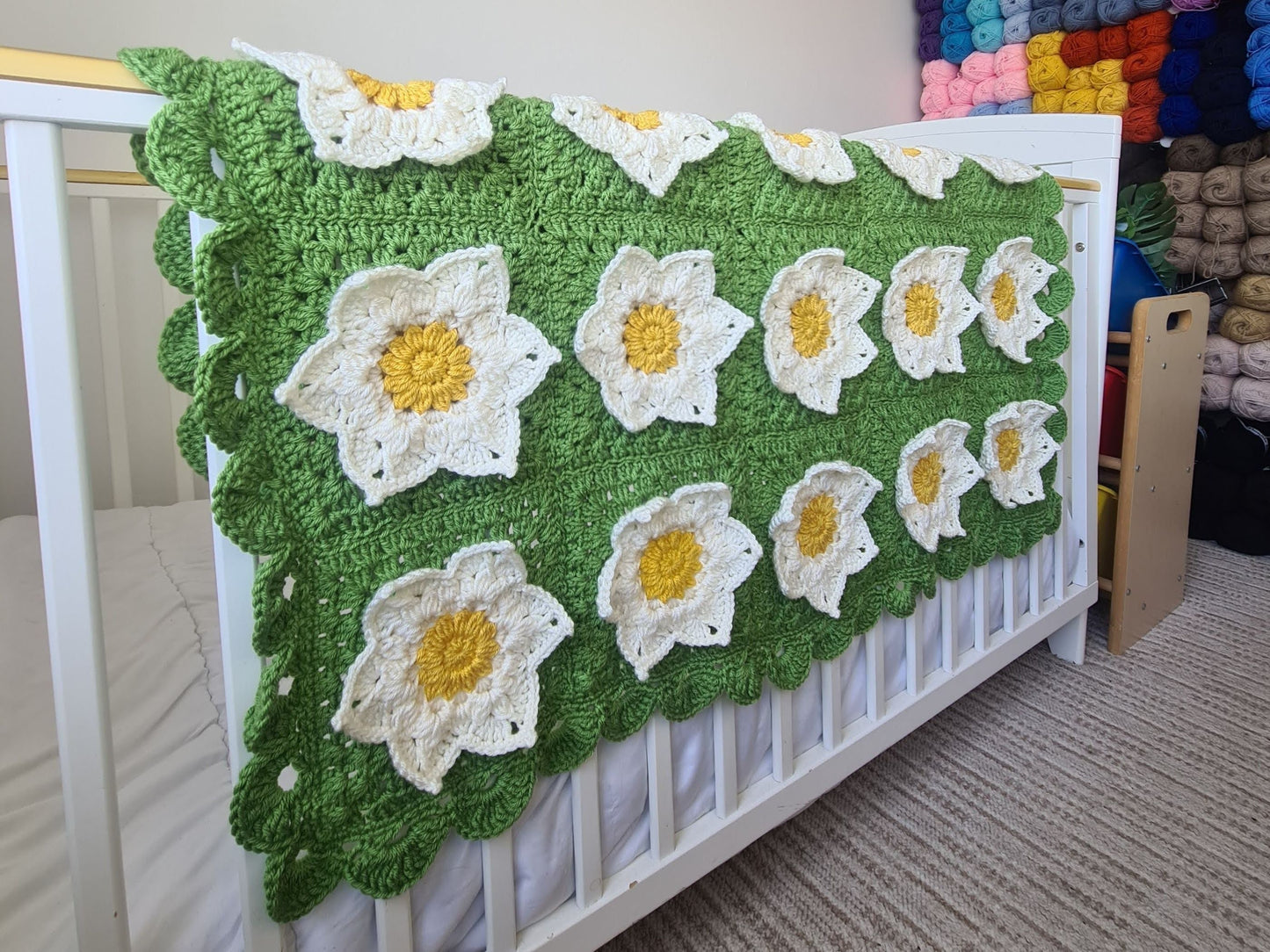 White Waterlily Baby Blanket Lapghan Crochet Pattern | Flower Blanket Baby Shower Gift Granny Square Blanket Baby Gift Christmas Birthday