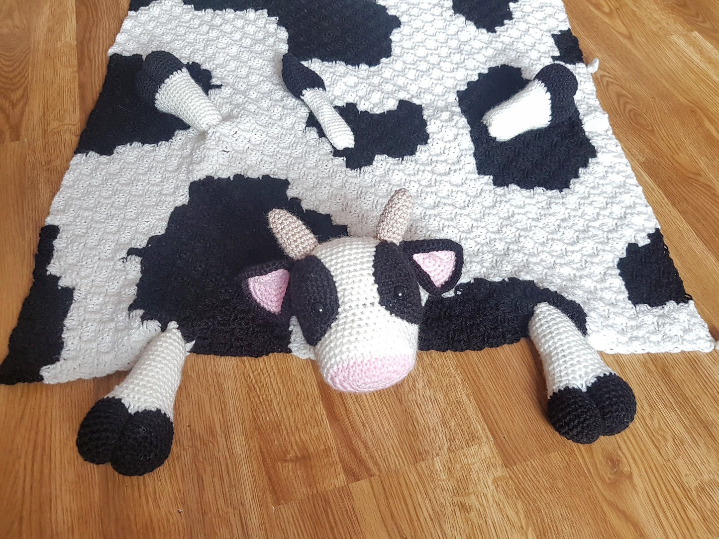 3in1 Farm Cow Folding Baby Blanket Crochet Pattern | C2C Graphghan Cow Print | Pram Crochet Blanket Toy Lovey | Baby Shower Gift | Birthday