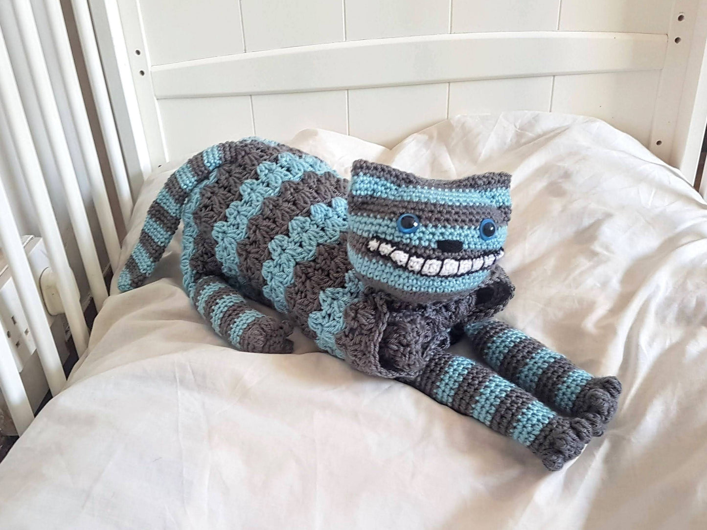 3in1 Cheshire Cat Folding Baby Blanket Crochet Pattern Stroller Pram Toy Security Blanket Lovey Baby Shower Gift Alice Wonderland Halloween