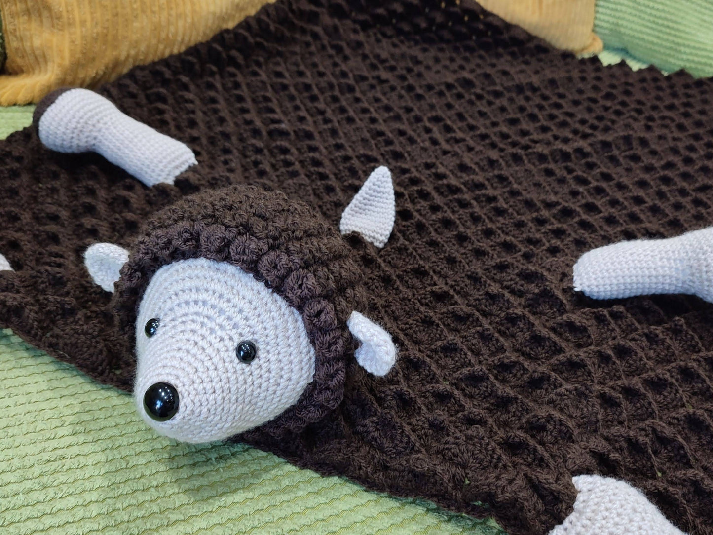 3in1 Woodland Hedgehog Baby Blanket Crochet Pattern Pram Toy Blanket Lovey Hedgehog Bear Baby Shower Baby Gift Birthday Nursery Blanket Toy