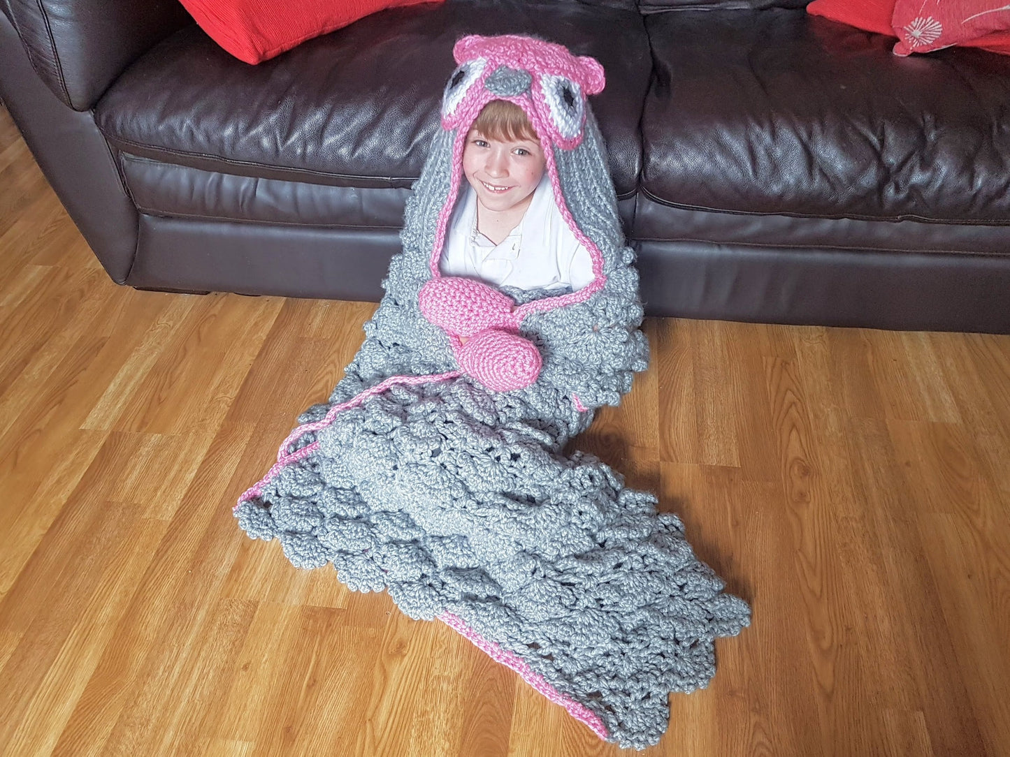 2 in 1 Woodland Owl Hooded Blanket in Child & Adult Size - Full Body Blanket w Mittens and Hood - Ruffled Feathers Look - Folds Into Cushion