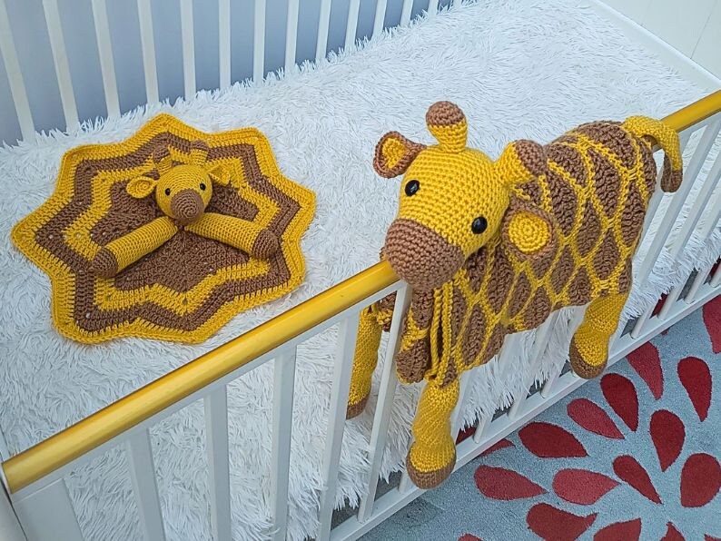 Giraffe Baby Blanket & Lovey Baby Shower Set CROCHET PATTERN | Giraffe Cot Blanket + Amigurumi Giraffe Comforter Pattern | Crochet Baby Gift