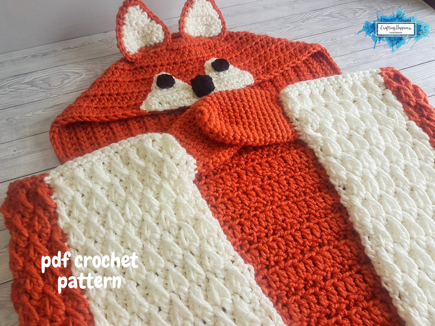 Woodland Fox Hooded Blanket For Adults & Kids Crochet Pattern | Animal Blanket With Hood | Wearable Blanket | Fox Blanket Child | Present