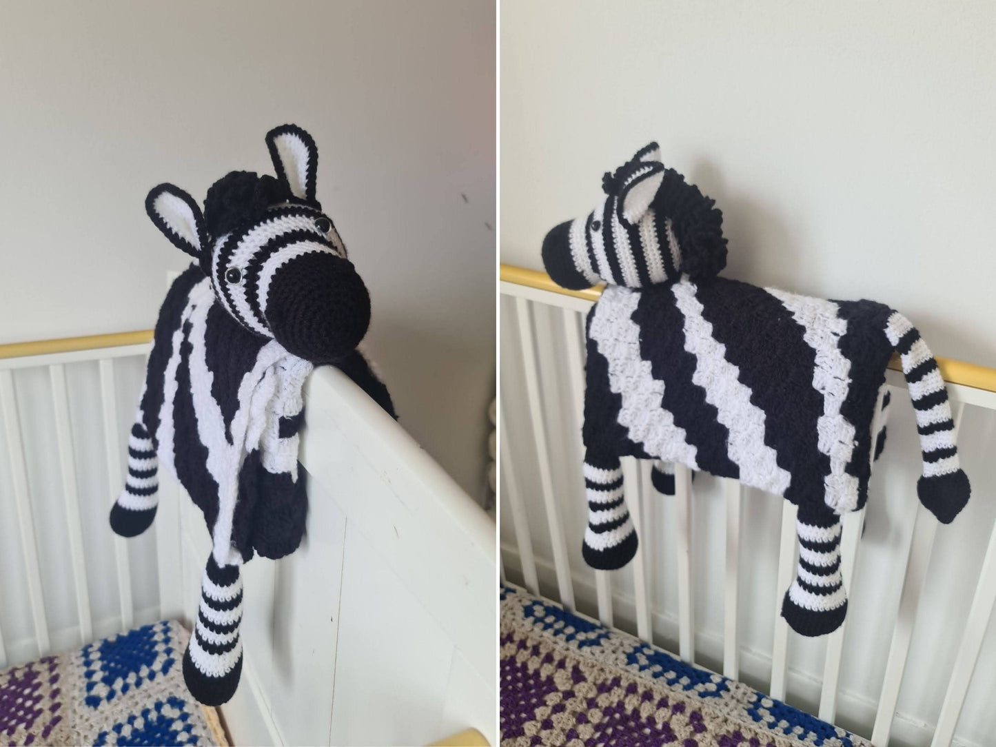 3in1 Safari Zebra Baby Blanket Toy Crochet Pattern | Stroller Pram Toy Security Blanket Lovey Baby Shower Gift Play Mat Afghan Zebra Print