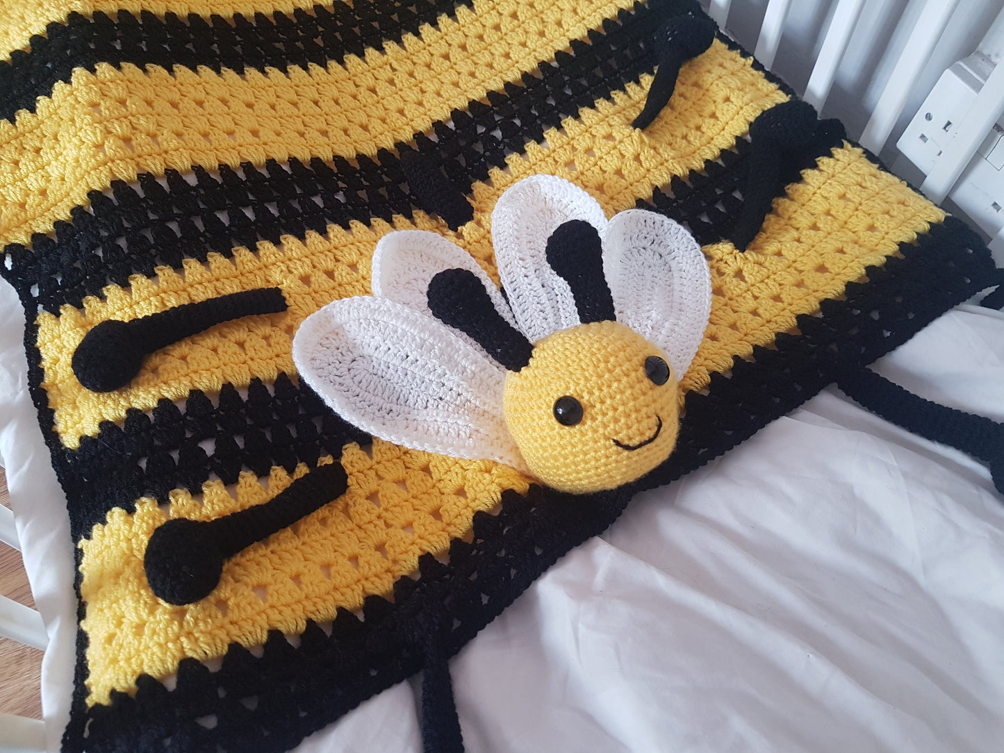 3in1 Happy Bee Folding Baby Blanket Toy Lovey Crochet Pattern - Baby Shower Gift Bee Keeper Present Nursery Decoration Cot Blanket