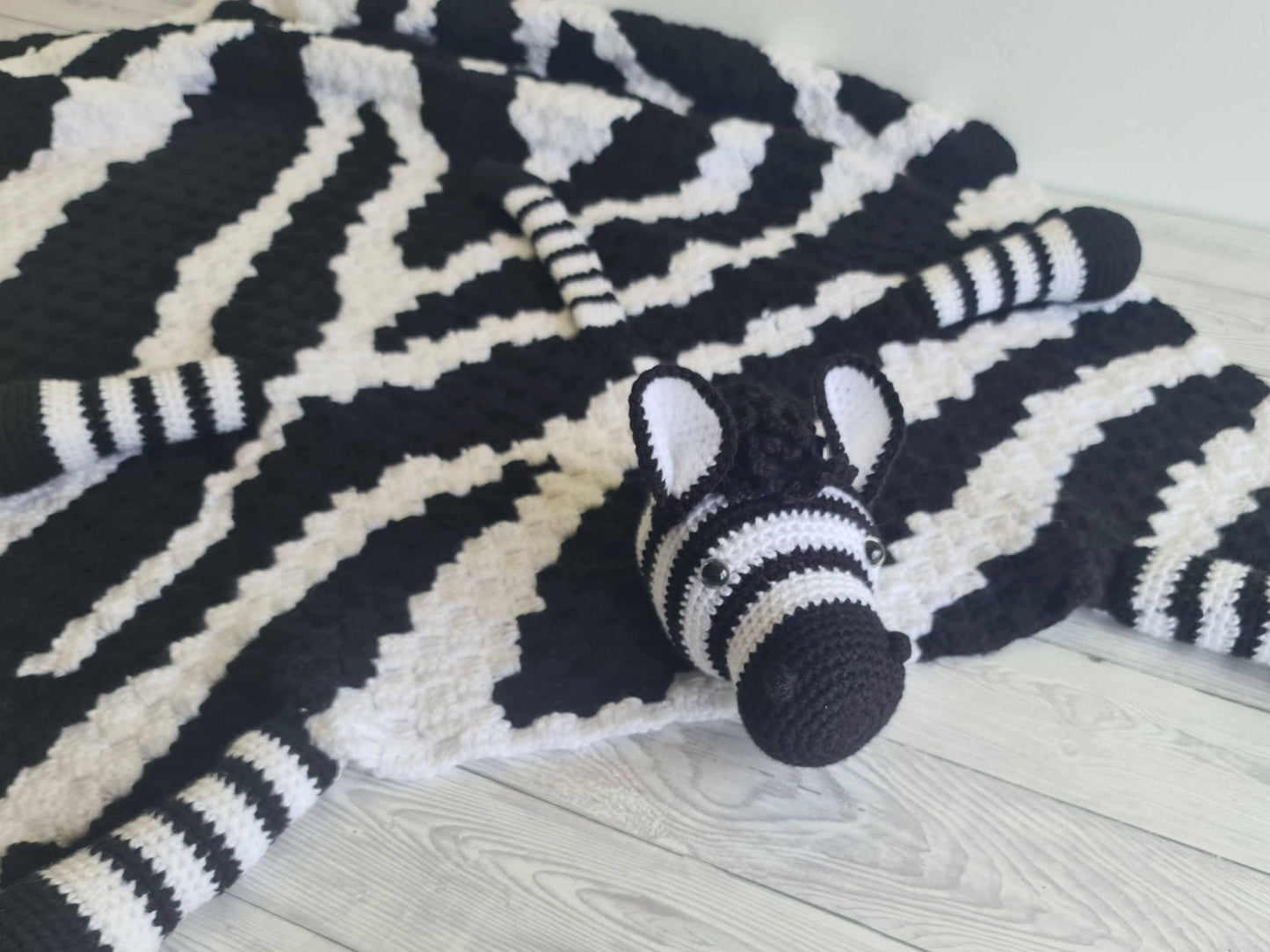 3in1 Safari Zebra Baby Blanket Toy Crochet Pattern | Stroller Pram Toy Security Blanket Lovey Baby Shower Gift Play Mat Afghan Zebra Print