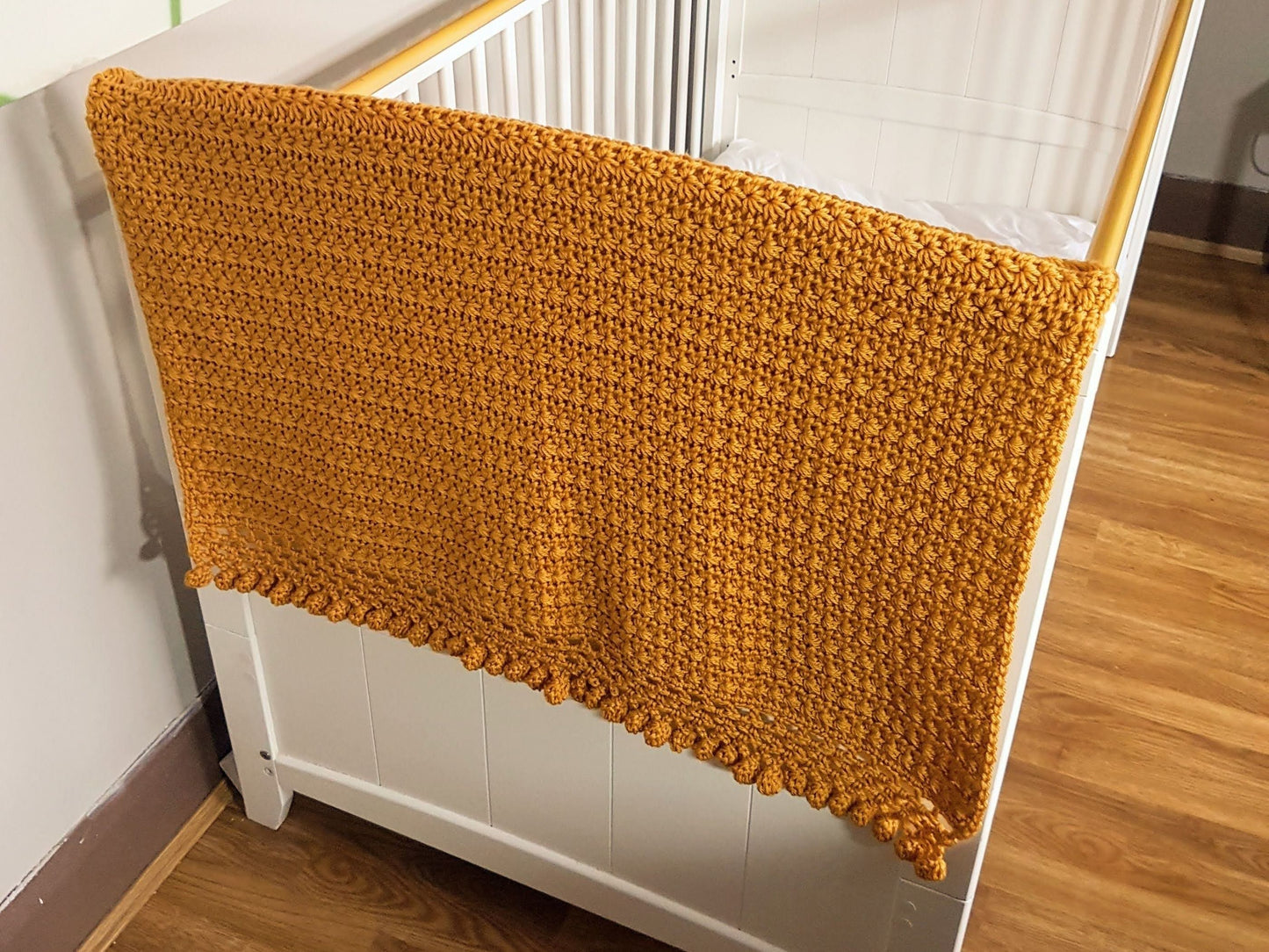Stars & Pom Poms Baby Blanket Afghan Crochet Pattern | Gold Blanket Baby Shower Gift Pompom Blanket Baby Gift Christmas Birthday Gift Boy