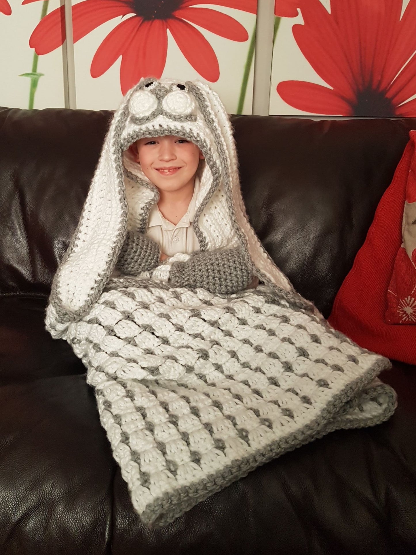 2 in 1 Hooded Woodland Bunny Rabbit Blanket in Adult and Child Sizes Crochet Pattern - Folding Blanket - Farm Animals - Great Gift