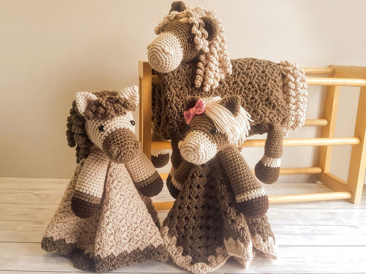 Horse Baby Blanket & 2 Horse Loveys Baby Shower Set Crochet Patterns | Multipurpose Baby Blanket and Amigurumi Horse Lovey Baby Shower Gift