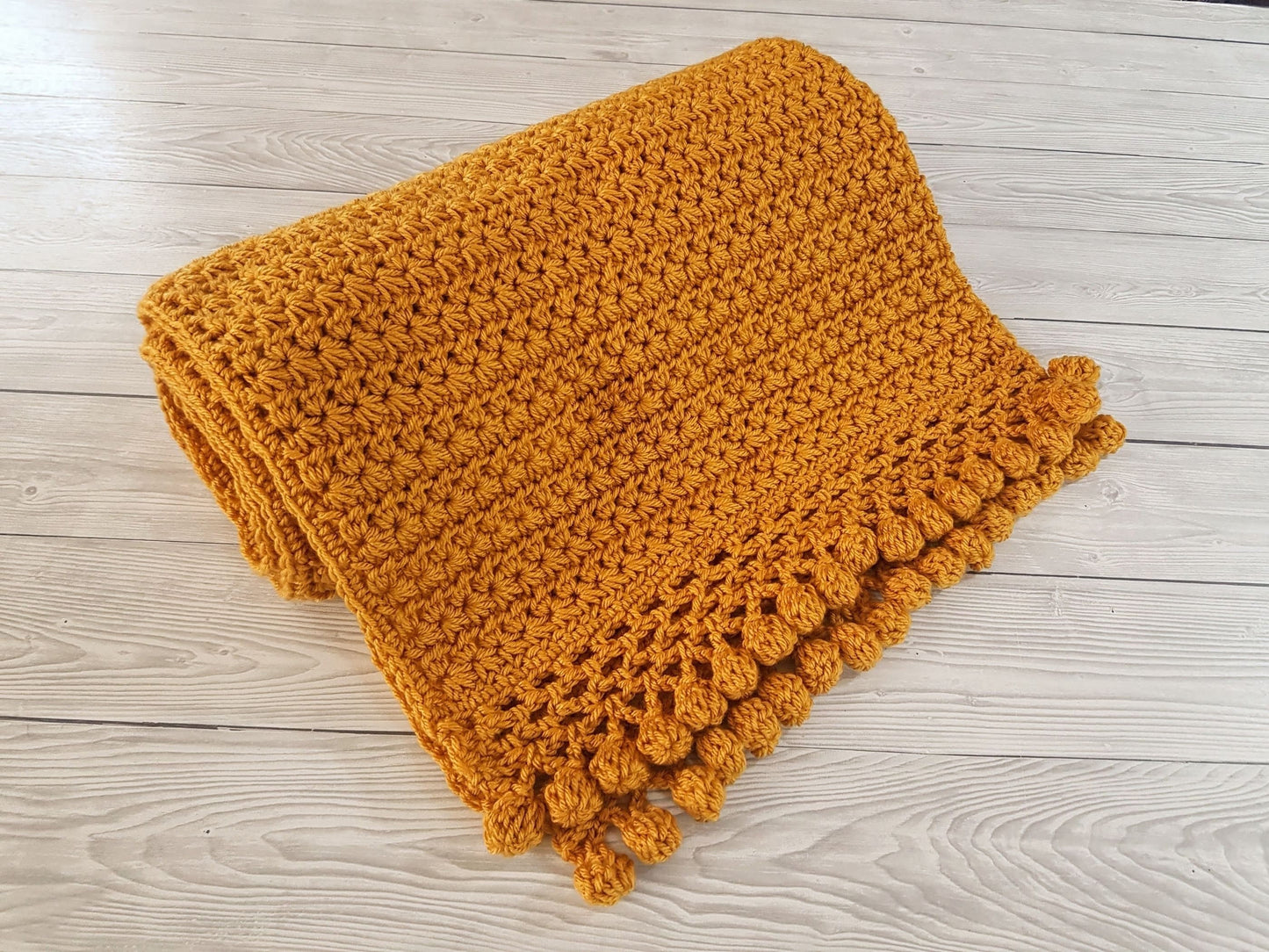 Stars & Pom Poms Baby Blanket Afghan Crochet Pattern | Gold Blanket Baby Shower Gift Pompom Blanket Baby Gift Christmas Birthday Gift Boy