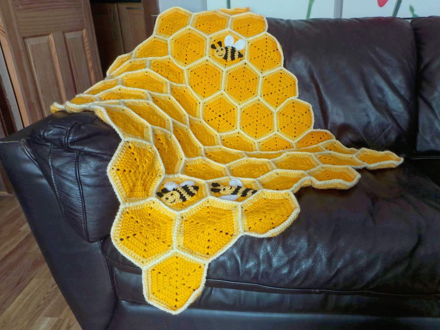 Bee Happy Honeycomb Baby Blanket Lapghan Crochet Pattern | Bumblebee Blanket Baby Shower Gift Bee Blanket Baby Gift Beekeeper Birthday Gift