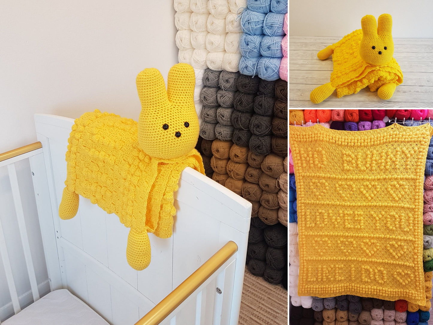 3in1 Easter Peep Bunny Baby Blanket Crochet Pattern | Bunny Blanket Crochet C2C Blanket Baby Shower Gift Yellow Easter Afghan Amigurumi Toy