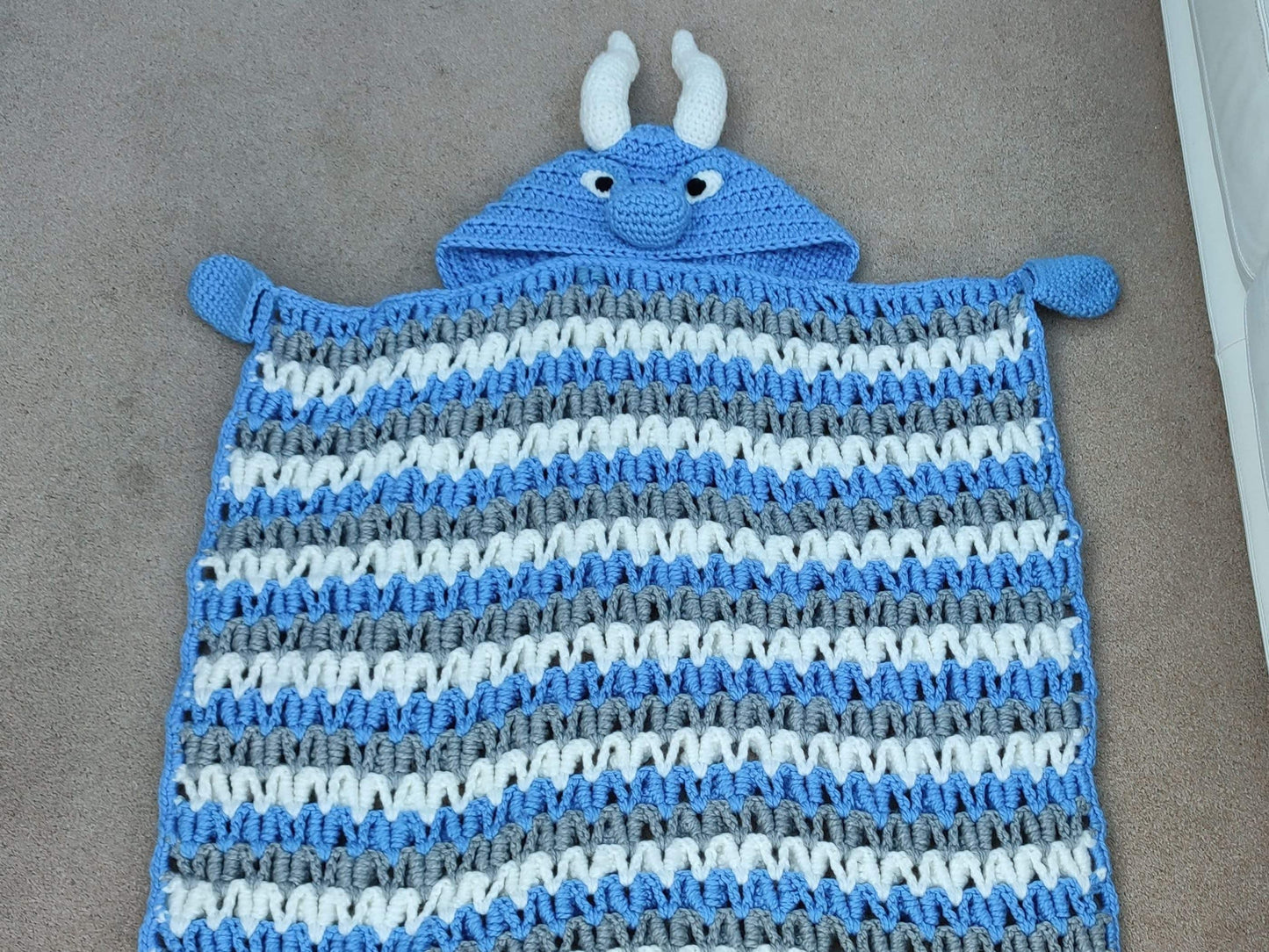 2in1 Hooded Ice Dragon Blanket Crochet Pattern | Kids Adults Dragon Afghan | Wearable Blanket Hoodie Birthday Gift Blanket Christmas Throw