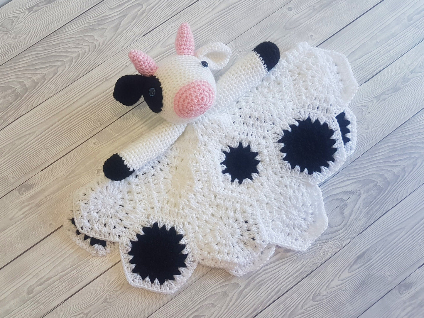 Cow Lovey Blanket Crochet Patterns | Security Blanket Baby Shower Gift | Farm Animals Baby Lovey Cuddle Play Toy Amigurumi Cow Crochet Baby