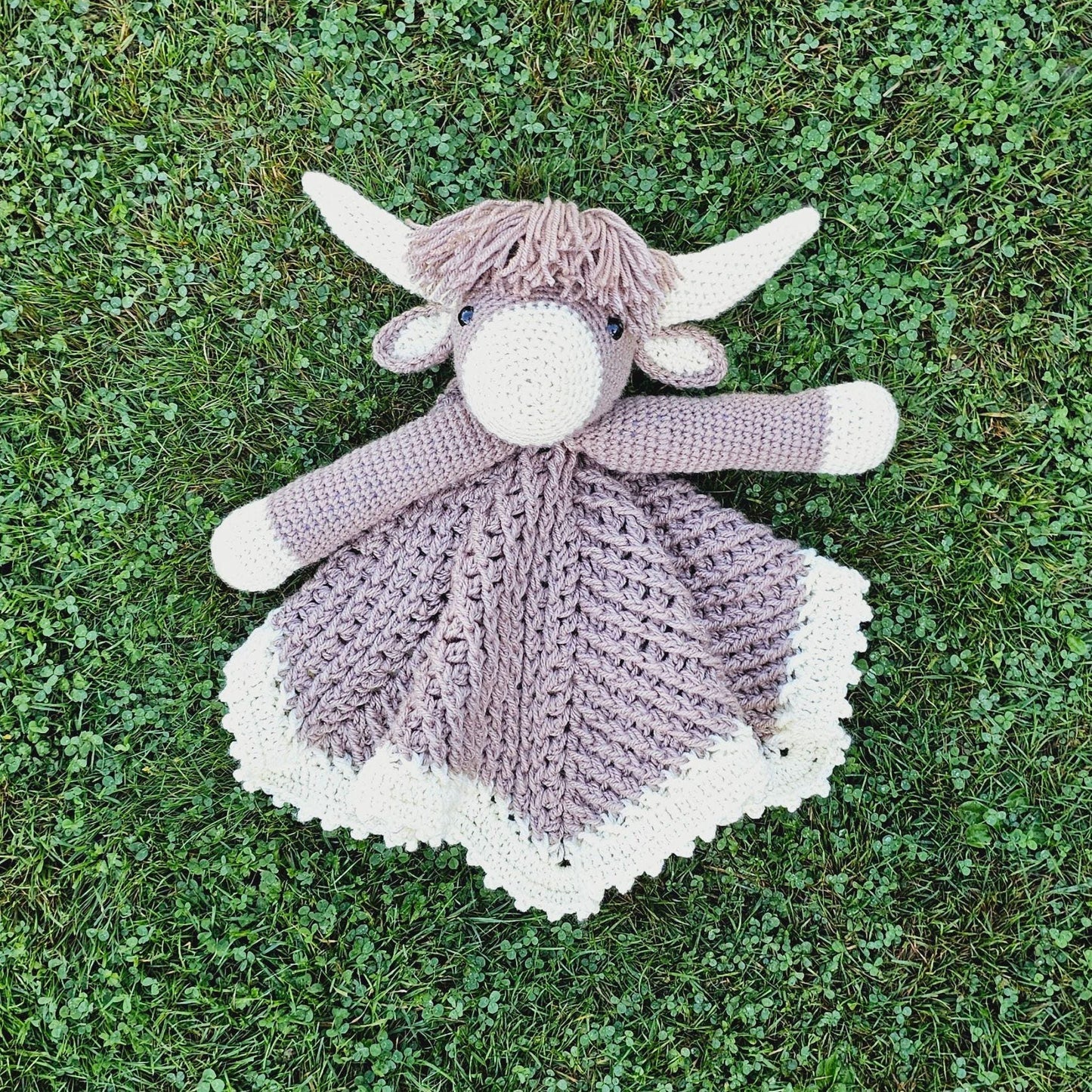Highland Cow Baby Lovey Blanket Crochet Pattern | Scottish Cow Baby Shower Gift Farm Animals Cow Lovey Blankie For Baby Birthday Gift Baby