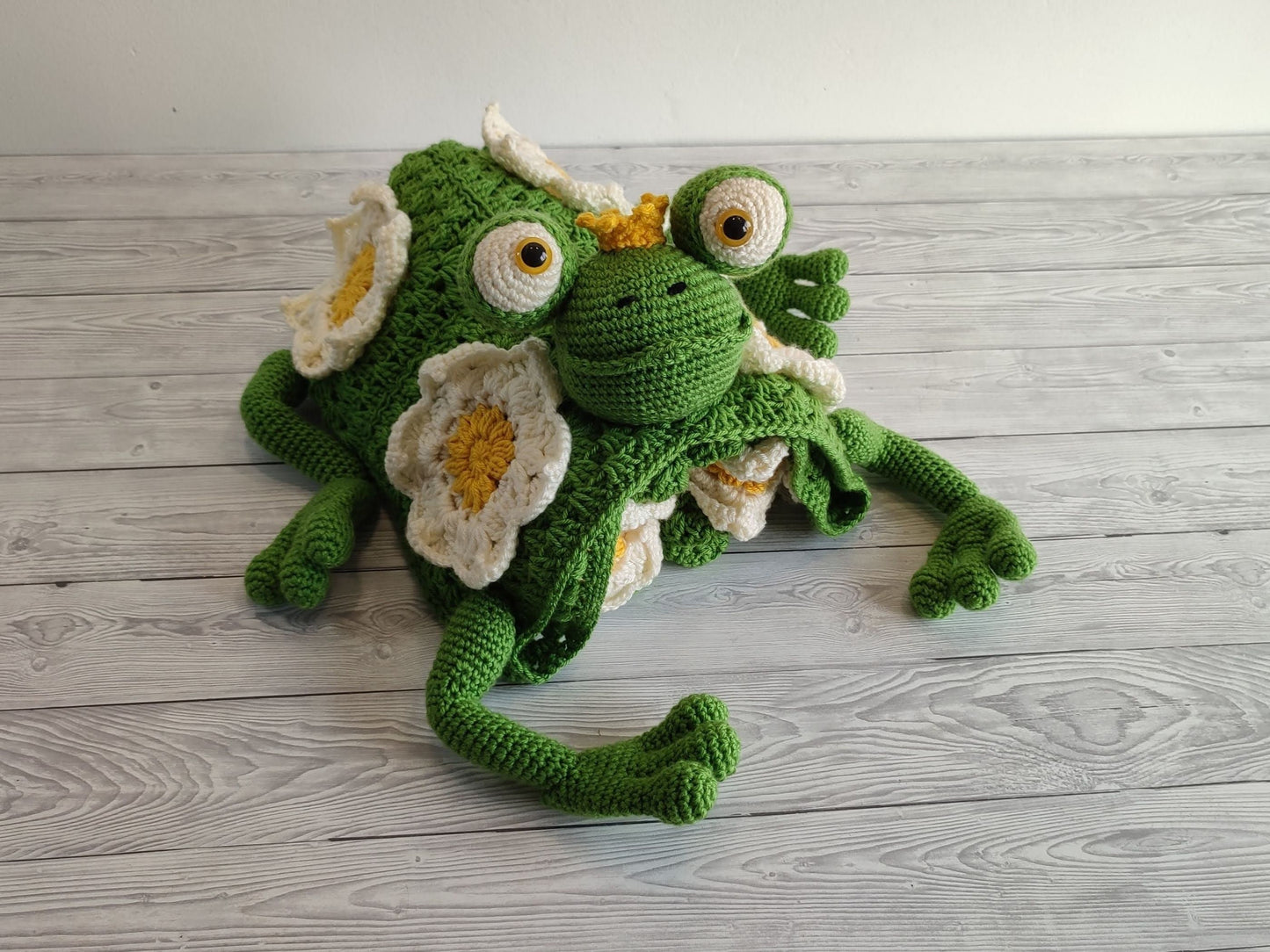 3in1 Jungle Frog Folding Baby Blanket Crochet Pattern | Pram Toy Blanket Lovey Frog Baby Shower Baby Gift Birthday Nursery Waterlily Afghan