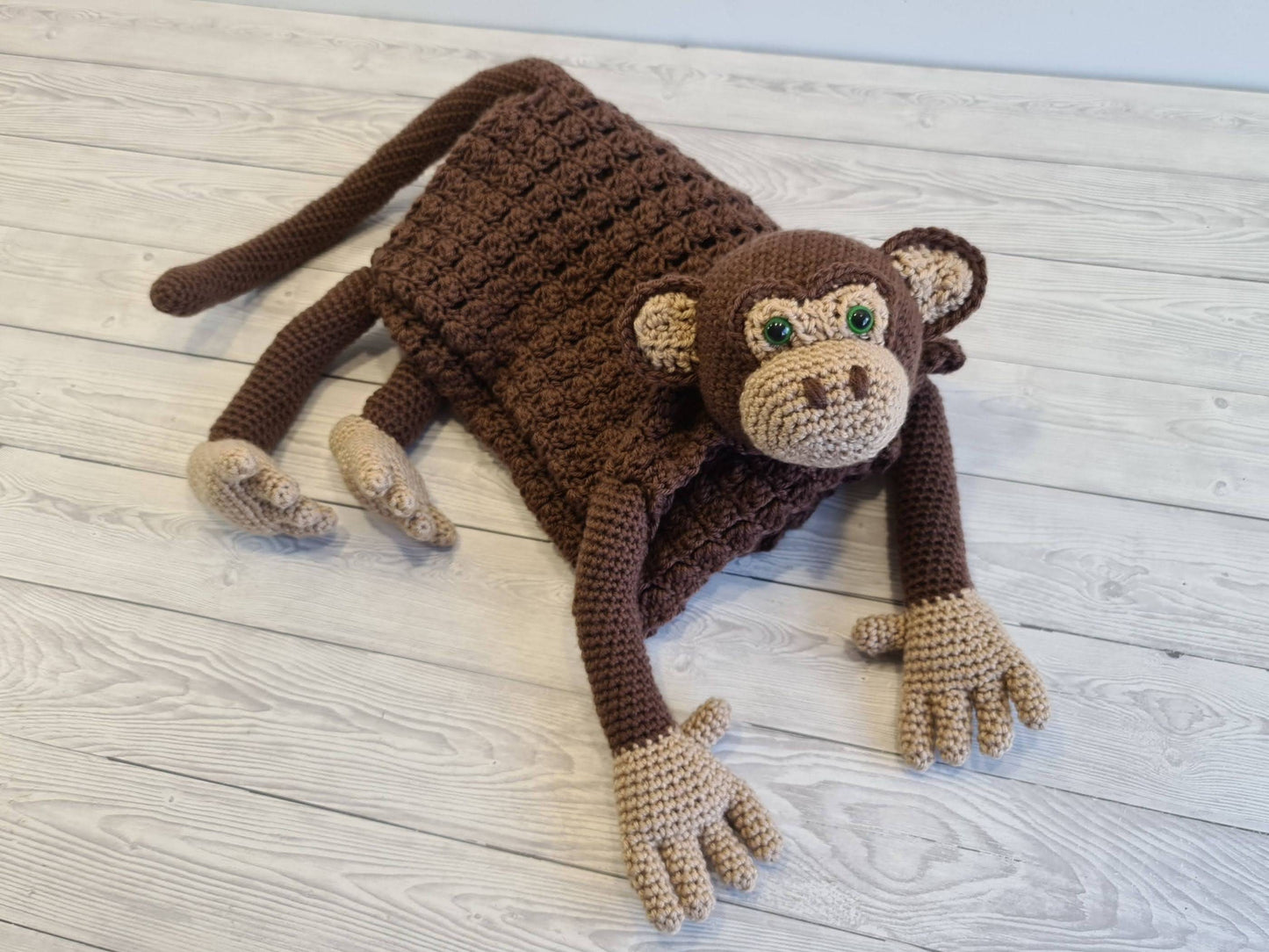 3in1 Jungle Monkey Folding Baby Blanket Crochet Pattern | Stroller Pram Toy Security Blanket Lovey Baby Shower Gift For Boy Girl Play Mat