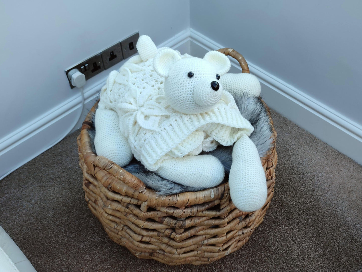 3in1 Polar Bear Folding Baby Blanket Crochet Pattern Pram Toy Blanket Lovey Teddy Bear Baby Shower Baby Gift Birthday Nursery Flower Afghan