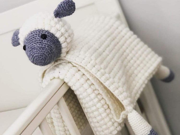 Sheep Baby Blanket & Lamb Lovey Baby Shower Set Crochet Pattern Multipurpose Blanket Toy Play Mat Baby Security Blanket Stroller Cot Blanket