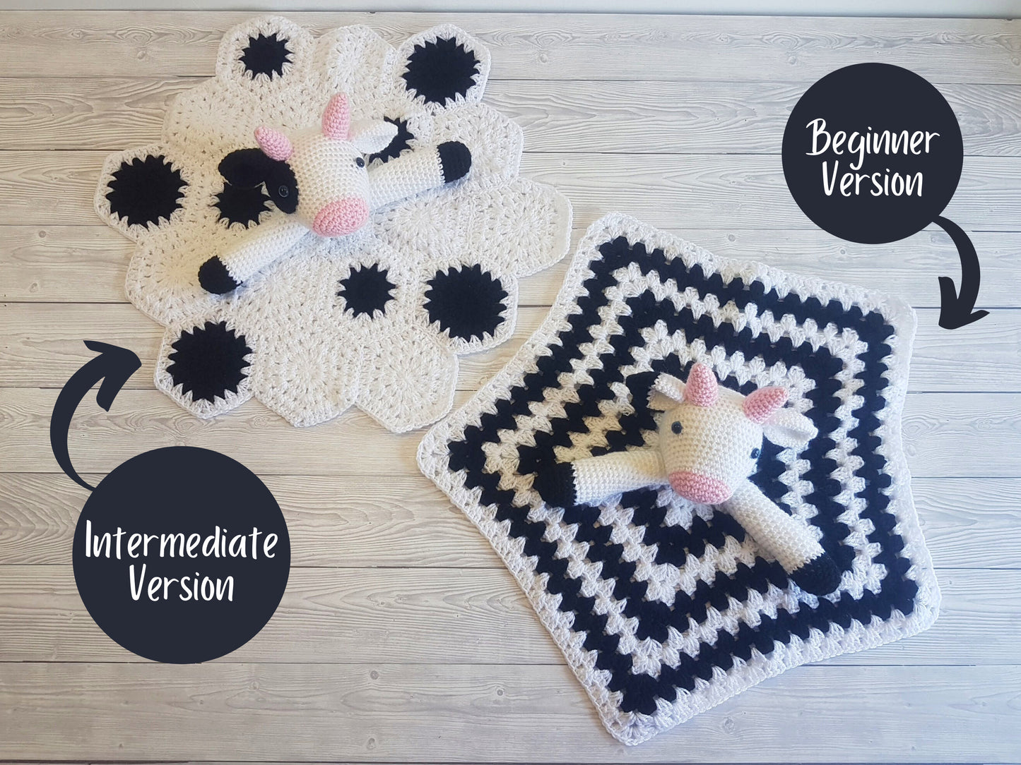 Cow Lovey Blanket Crochet Patterns | Security Blanket Baby Shower Gift | Farm Animals Baby Lovey Cuddle Play Toy Amigurumi Cow Crochet Baby