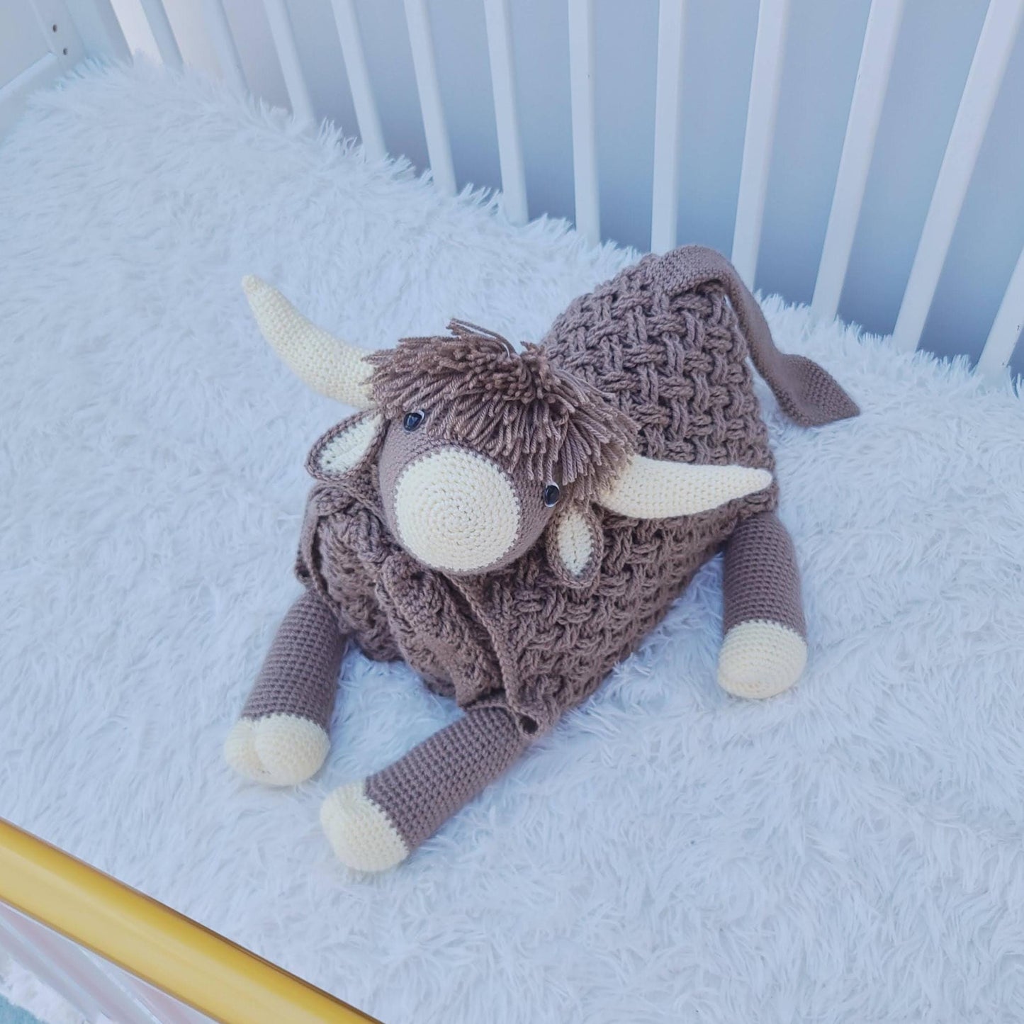 Highland Cow Baby Blanket & Lovey Baby Shower Set Crochet Patterns | Scottish Cow Blanket Toy PlayMat Cow Baby Stroller Blanket Baby Gifts