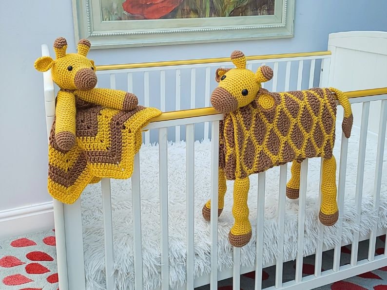 Giraffe Baby Blanket & Lovey Baby Shower Set CROCHET PATTERN | Giraffe Cot Blanket + Amigurumi Giraffe Comforter Pattern | Crochet Baby Gift