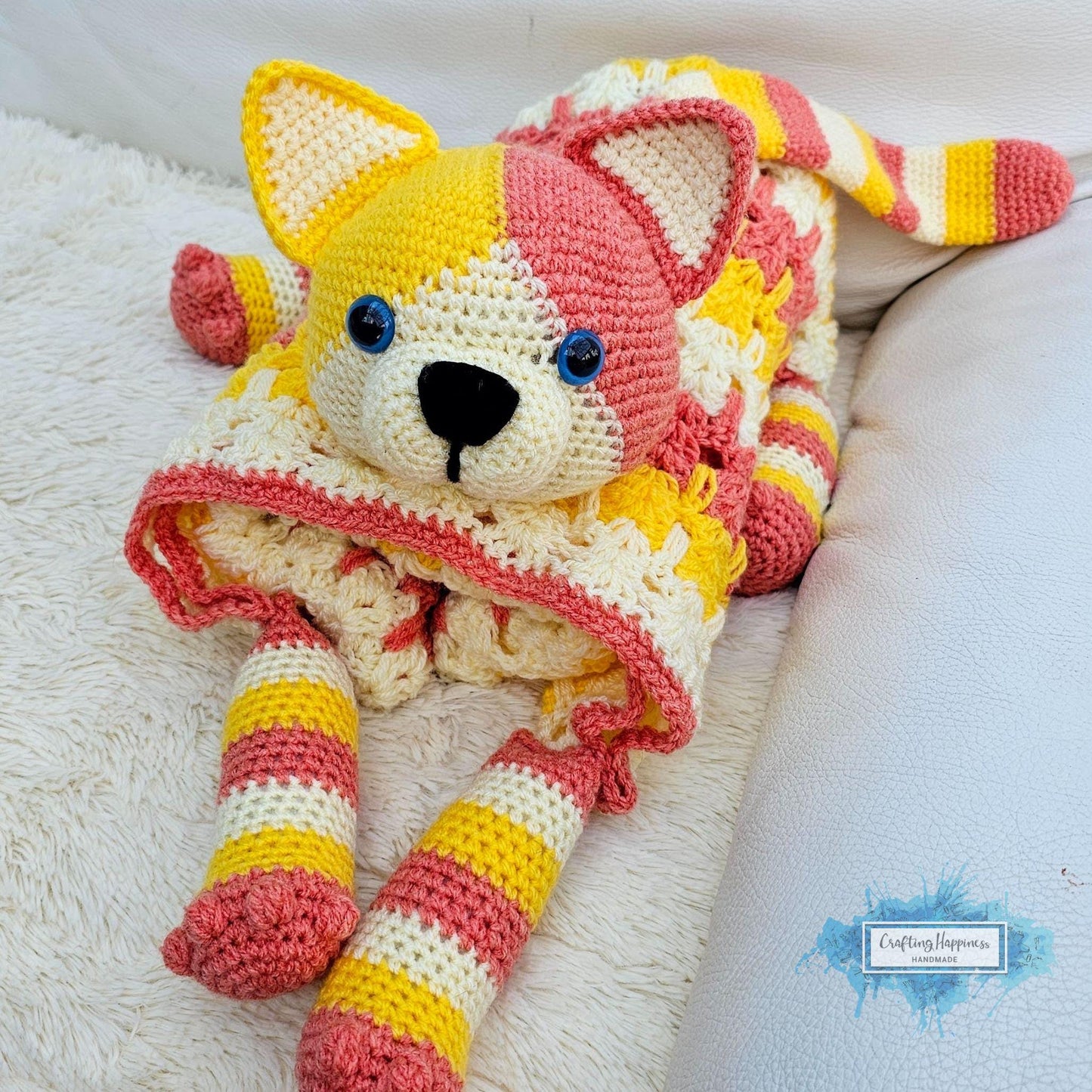 3in1 Calico Cat Folding Baby Blanket Crochet Pattern | Amigurumi Cat Unisex Baby Blanket | Stroller Blanket Cat Toy Throw | Baby Shower Gift
