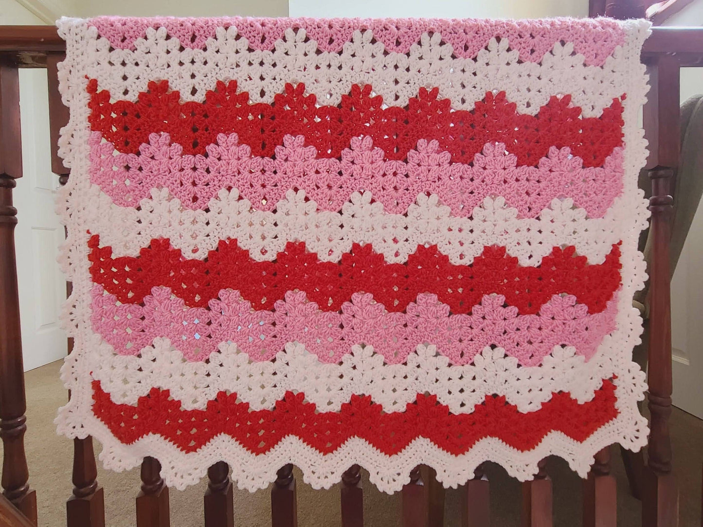 Strawberry Ripple Baby Blanket Lapghan Crochet Pattern | Chevron Blanket Baby Shower Gift Granny Wave Summer Blanket Baby Gift Birthday Gift