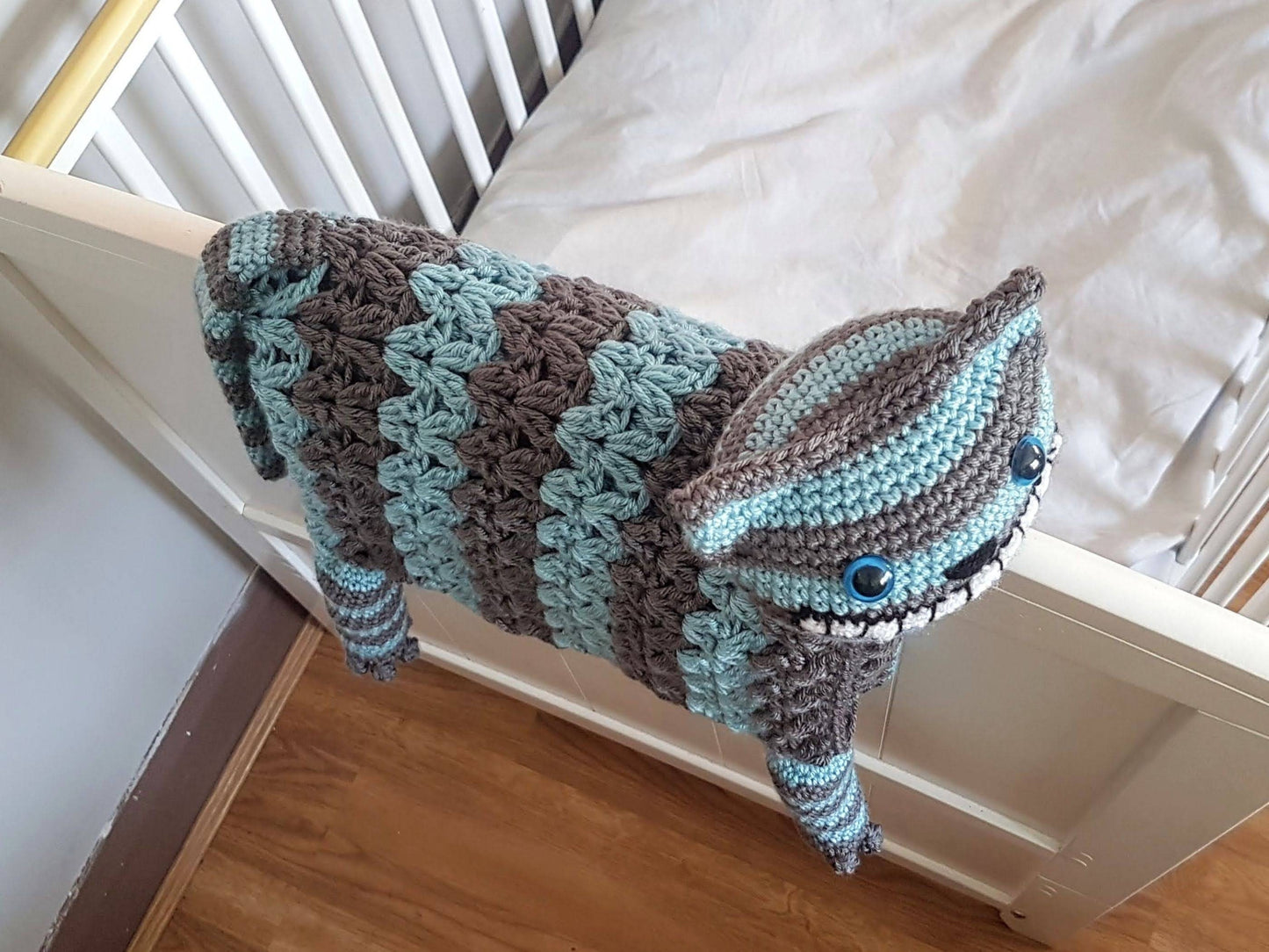 3in1 Cheshire Cat Folding Baby Blanket Crochet Pattern Stroller Pram Toy Security Blanket Lovey Baby Shower Gift Alice Wonderland Halloween