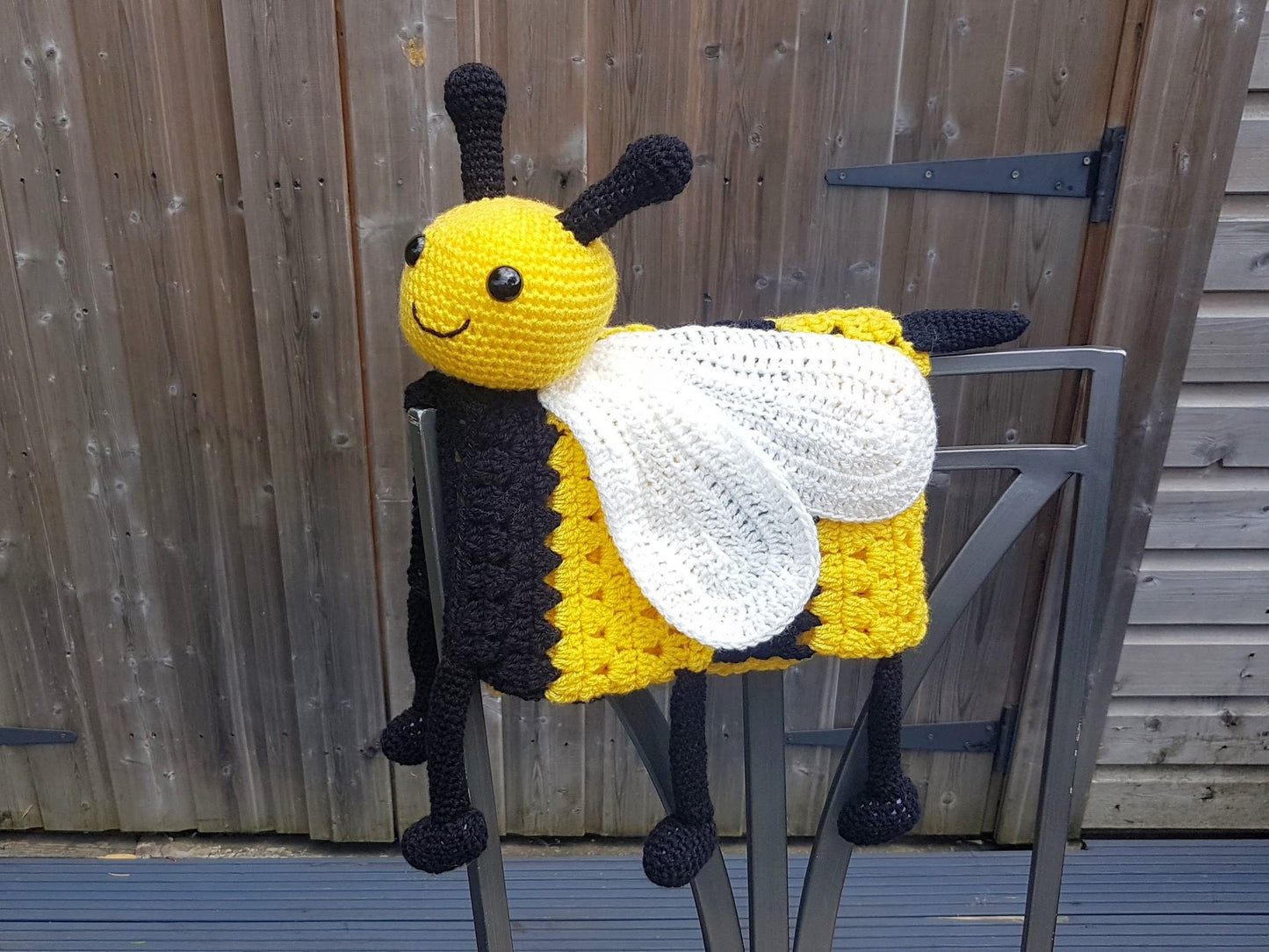 3in1 Happy Bee Folding Baby Blanket Toy Lovey Crochet Pattern - Baby Shower Gift Bee Keeper Present Nursery Decoration Cot Blanket