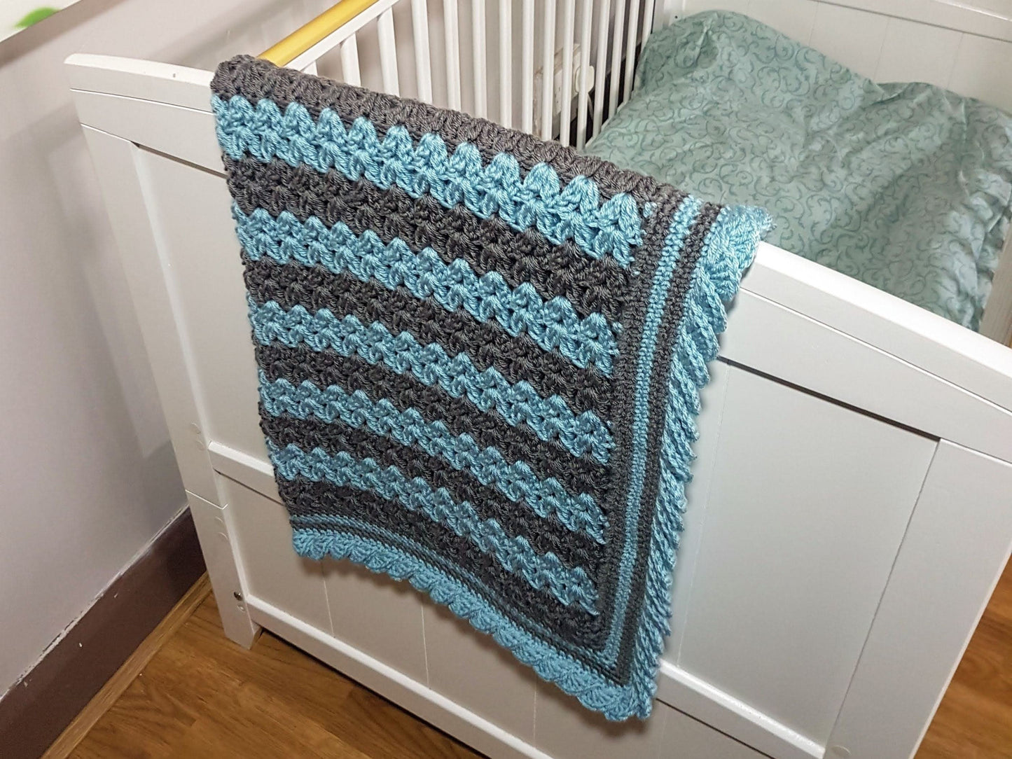 Stripes & Ruffles Baby Blanket Lapghan Crochet Pattern | Blue Blanket Baby Shower Gift Stripes Blanket Baby Gift Christmas Birthday Gift Boy