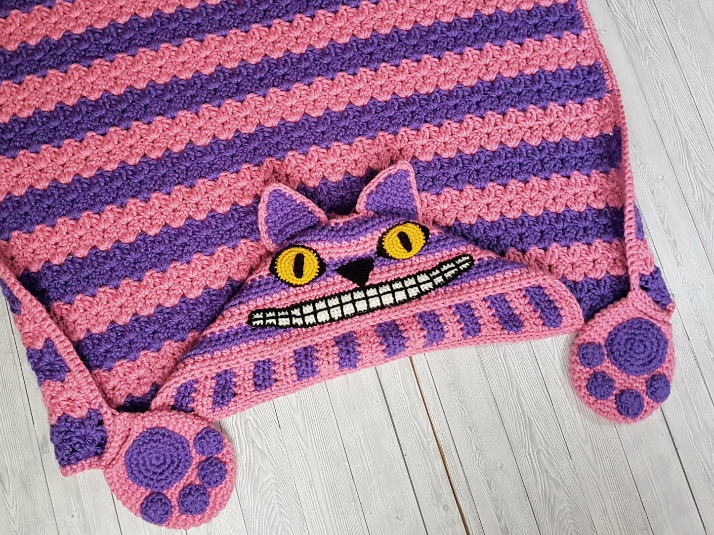 2 in 1 Hooded Cheshire Cat Blanket in Adult and Child Sizes CROCHET PATTERN Wearable Blanket Halloween Costume Birthday Gift Pink Cat Afghan