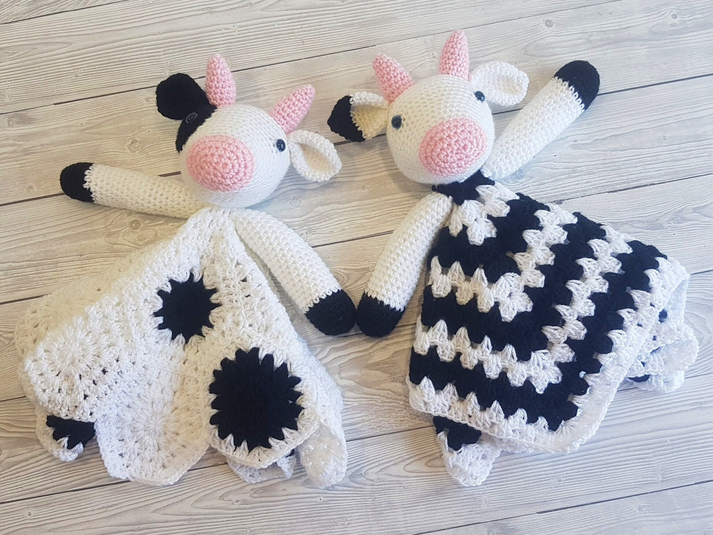 Cow Lovey Blanket Crochet Patterns | Security Blanket Baby Shower Gift | Farm Animals Baby Lovey Cuddle Play Toy Amigurumi Cow Crochet Baby