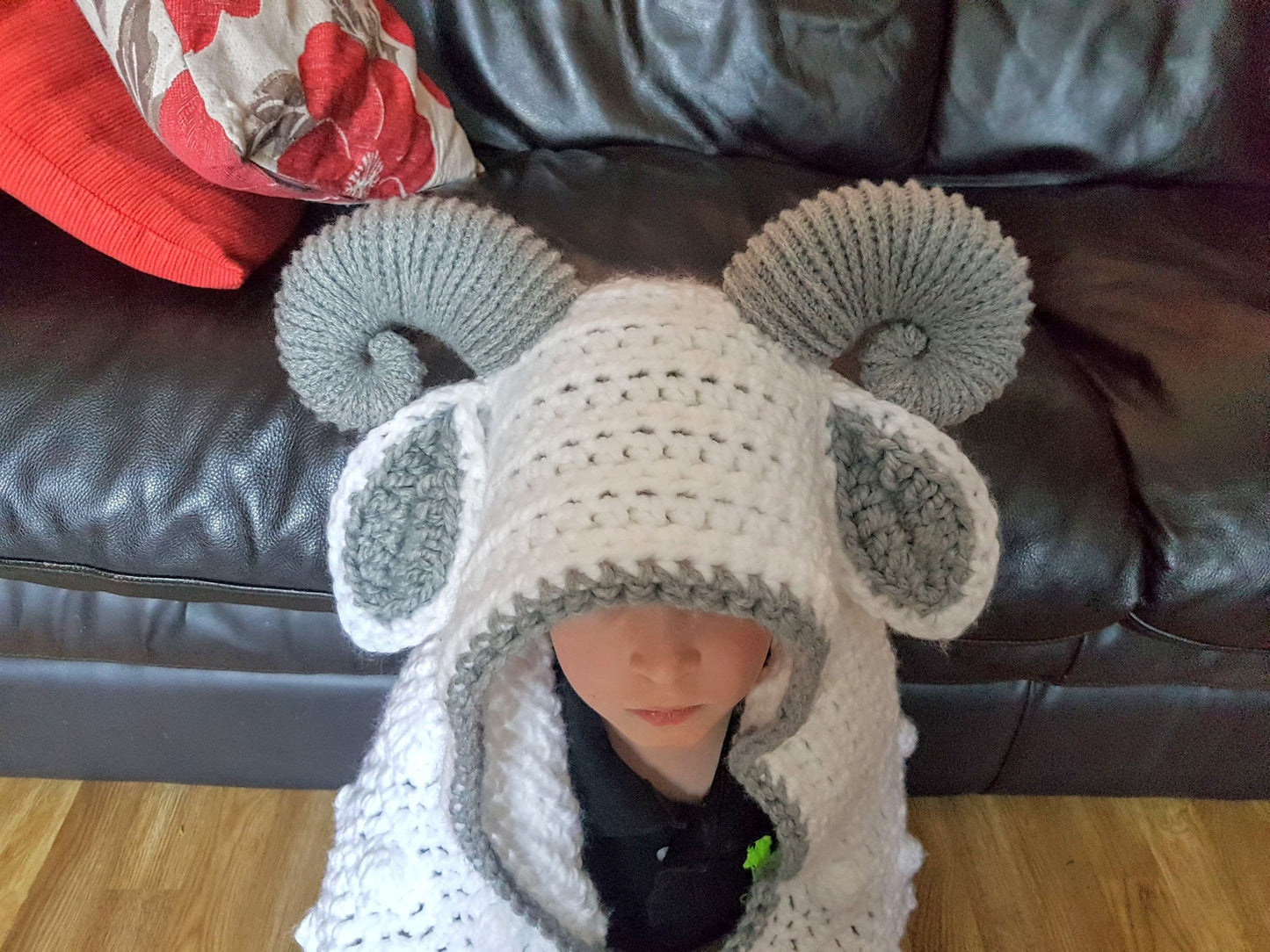 2 in 1 Hooded Ram Sheep Blanket in Adult and Child Sizes Crochet Pattern - Easter Spring Lamb Folding Blanket with Horns