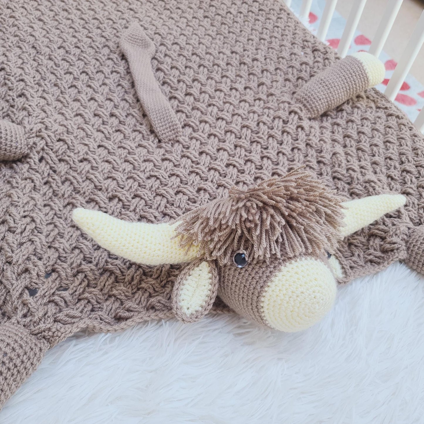 Highland Cow Baby Blanket & Lovey Baby Shower Set Crochet Patterns | Scottish Cow Blanket Toy Play Mat Cow Baby Security Blanket Baby Gifts