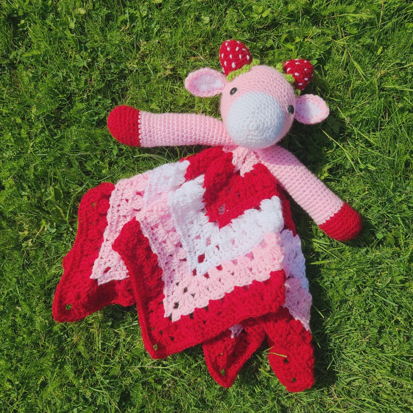 Strawberry Cow Baby Lovey Blanket Comforter Security Blanket Crochet Pattern | Baby Shower Gift - Farm Animals Cow Blanket Blankie For Baby