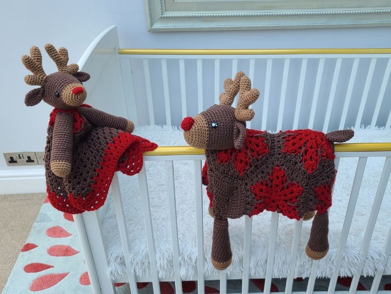 Reindeer Animal Baby Blanket & Lovey CROCHET PATTERN | Reindeer Cot Blanket + Amigurumi Lovey Pattern Baby Shower Gift Set Birthday Present