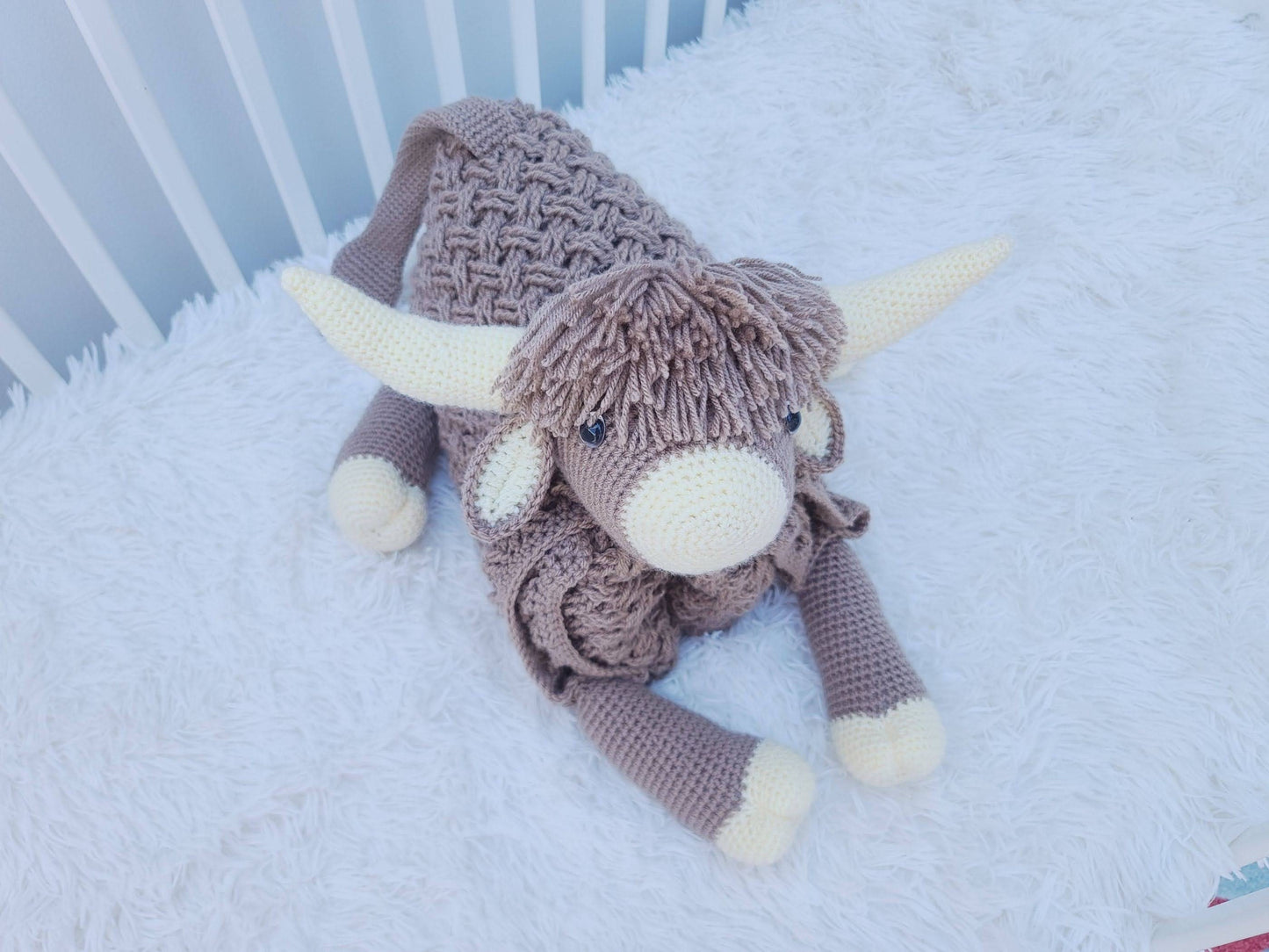 3in1 Highland Cow Folding Baby Blanket Crochet Pattern | Scottish Cow Blanket | Pram Crochet Blanket Toy Lovey | Baby Shower Gift | Birthday