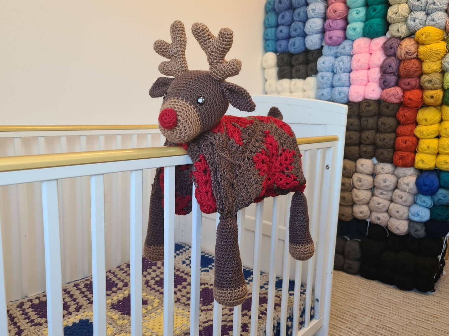 3in1 Festive Reindeer Folding Baby Blanket Crochet Pattern | Stroller Pram Toy Security Blanket Lovey Baby Shower Gift For Boy Girl Play mat