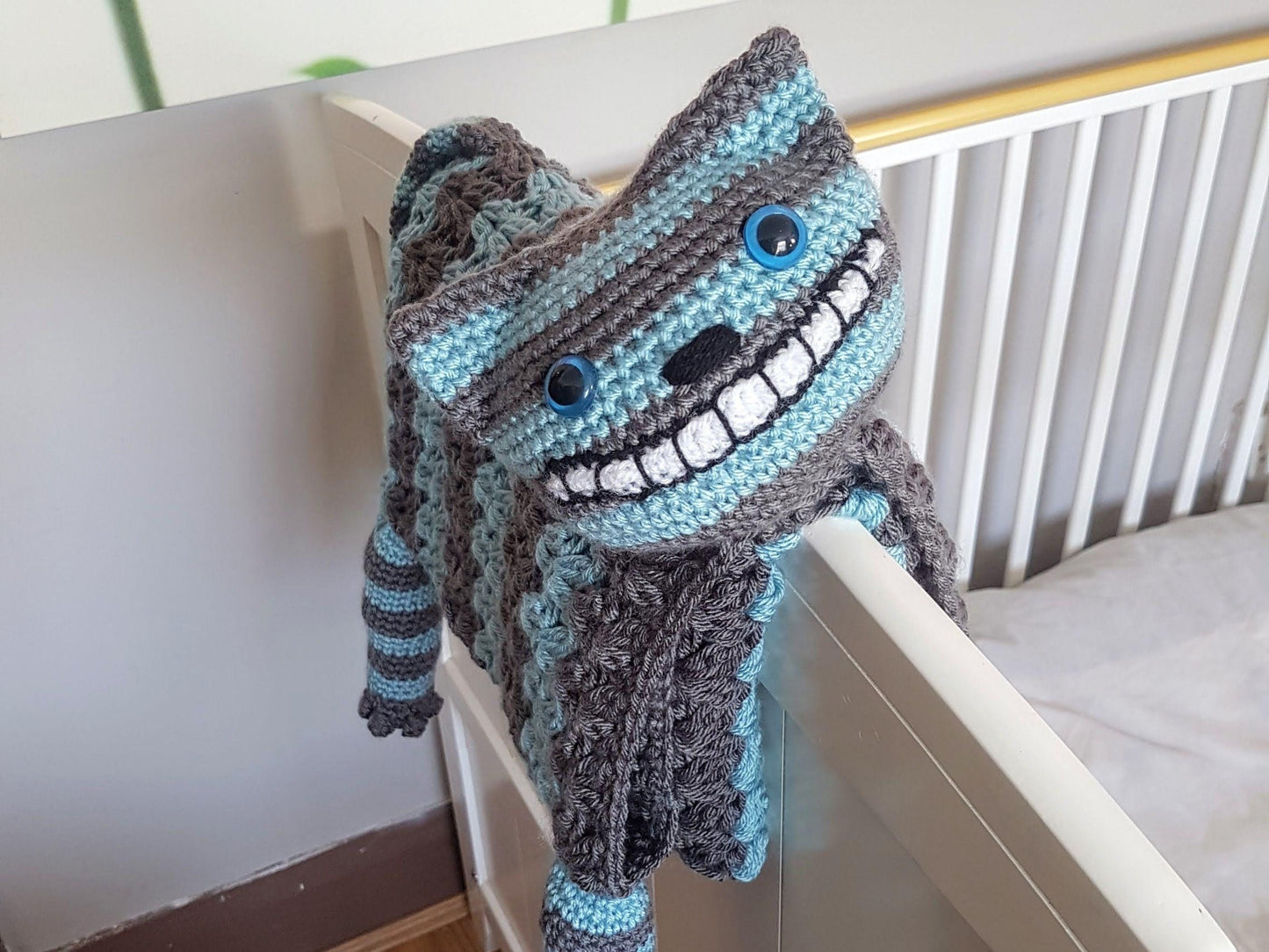 3in1 Cheshire Cat Folding Baby Blanket Crochet Pattern Stroller Pram Toy Security Blanket Lovey Baby Shower Gift Alice Wonderland Halloween