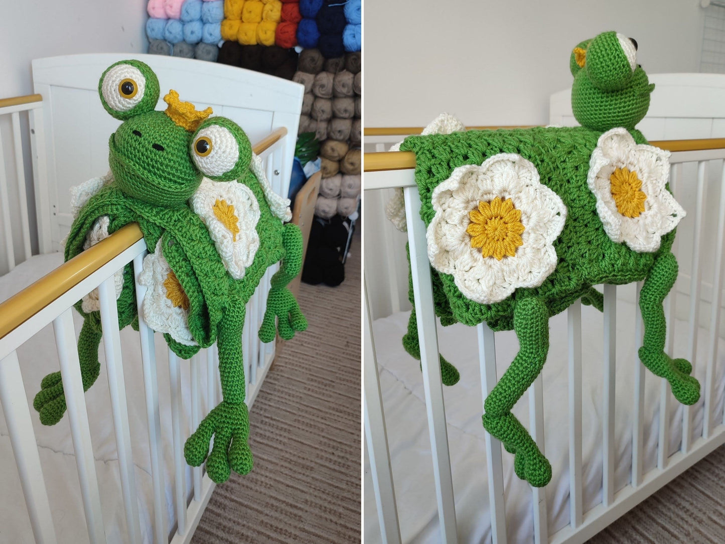 3in1 Jungle Frog Folding Baby Blanket Crochet Pattern | Pram Toy Blanket Lovey Frog Baby Shower Baby Gift Birthday Nursery Waterlily Afghan