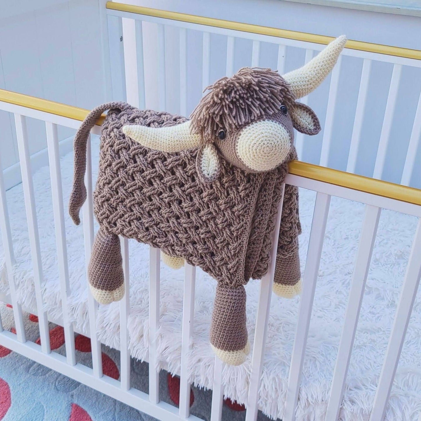 3 PATTERN BUNDLE Amigurumi Cow Baby Blankets - Scottish Highland Cow, Black Spotted Farm Cow, Strawberry Cow Baby Shower Gift Animal Blanket