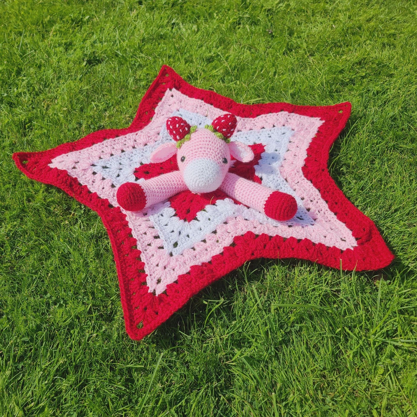 Strawberry Cow Baby Lovey Blanket Comforter Security Blanket Crochet Pattern | Baby Shower Gift - Farm Animals Cow Blanket Blankie For Baby